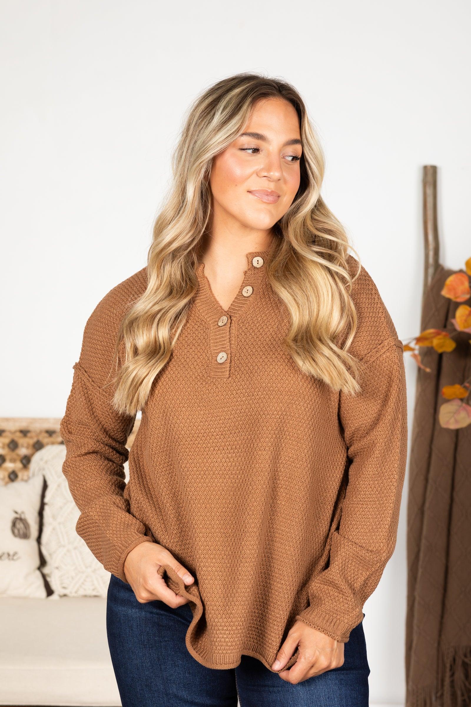 Button Henley Neckline Basic Sweater Product Image