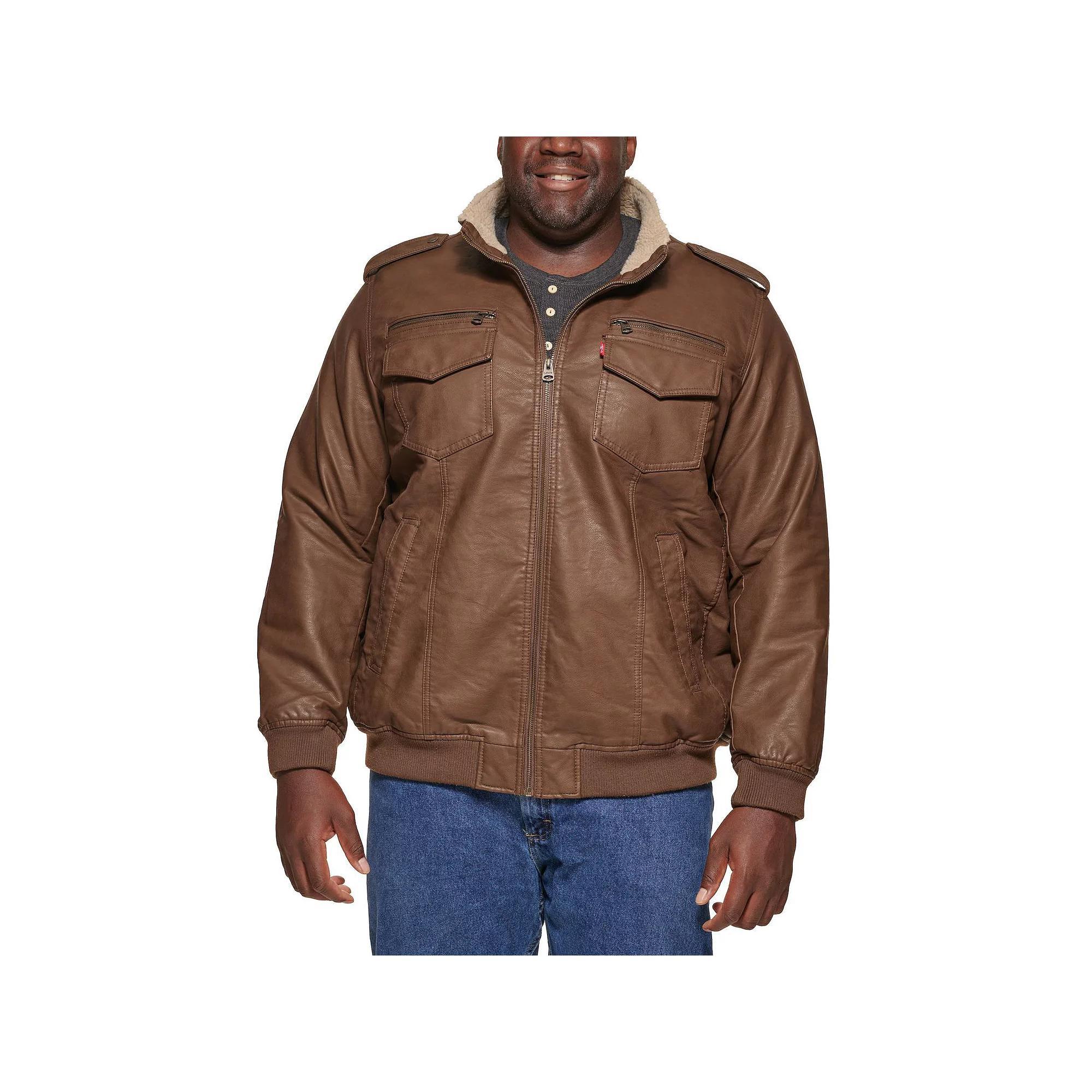 Big & Tall Levi's® Faux Leather Sherpa Lined Bomber Jacket, Men's,  Product Image