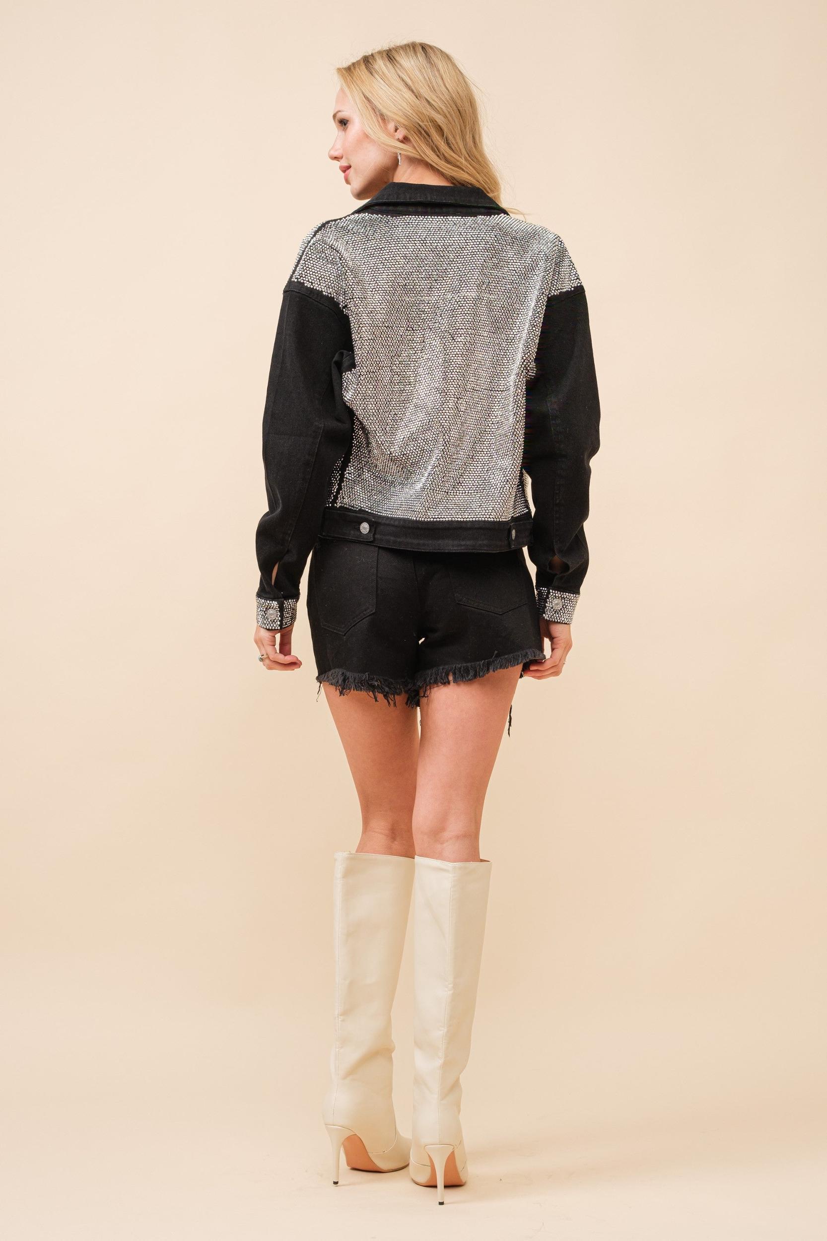 All Over Rhinestone Denim Jacket Product Image