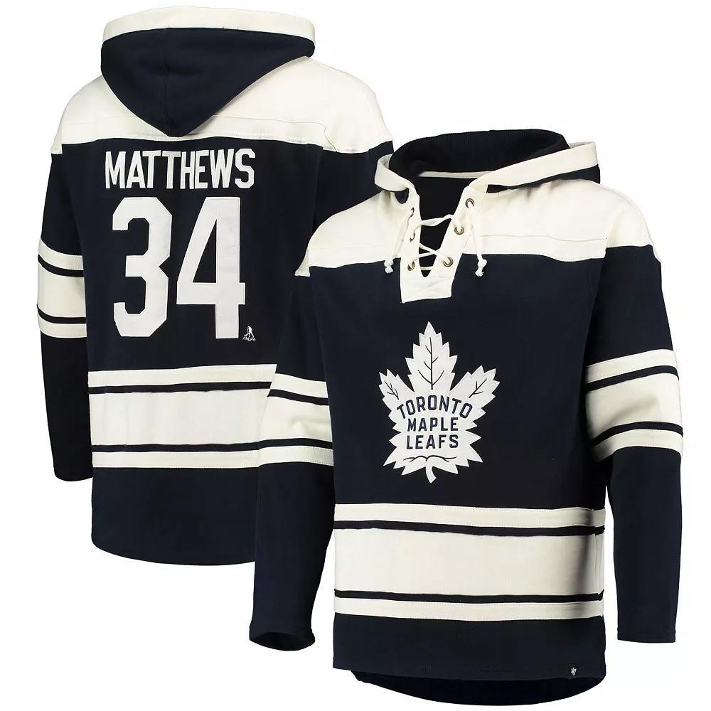 Men's '47 Auston Matthews Blue Toronto Maple Leafs Player Name & Number Lacer Pullover Hoodie, Size: 2XL, Mpl Blue Product Image