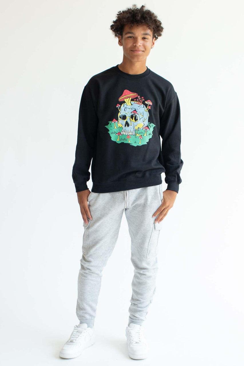 Growing Shrooms On A Skull Sweatshirt Product Image