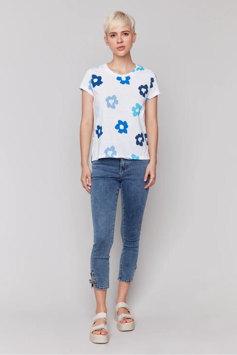 Short Sleeve Round Neck Cotton Slub Top Product Image