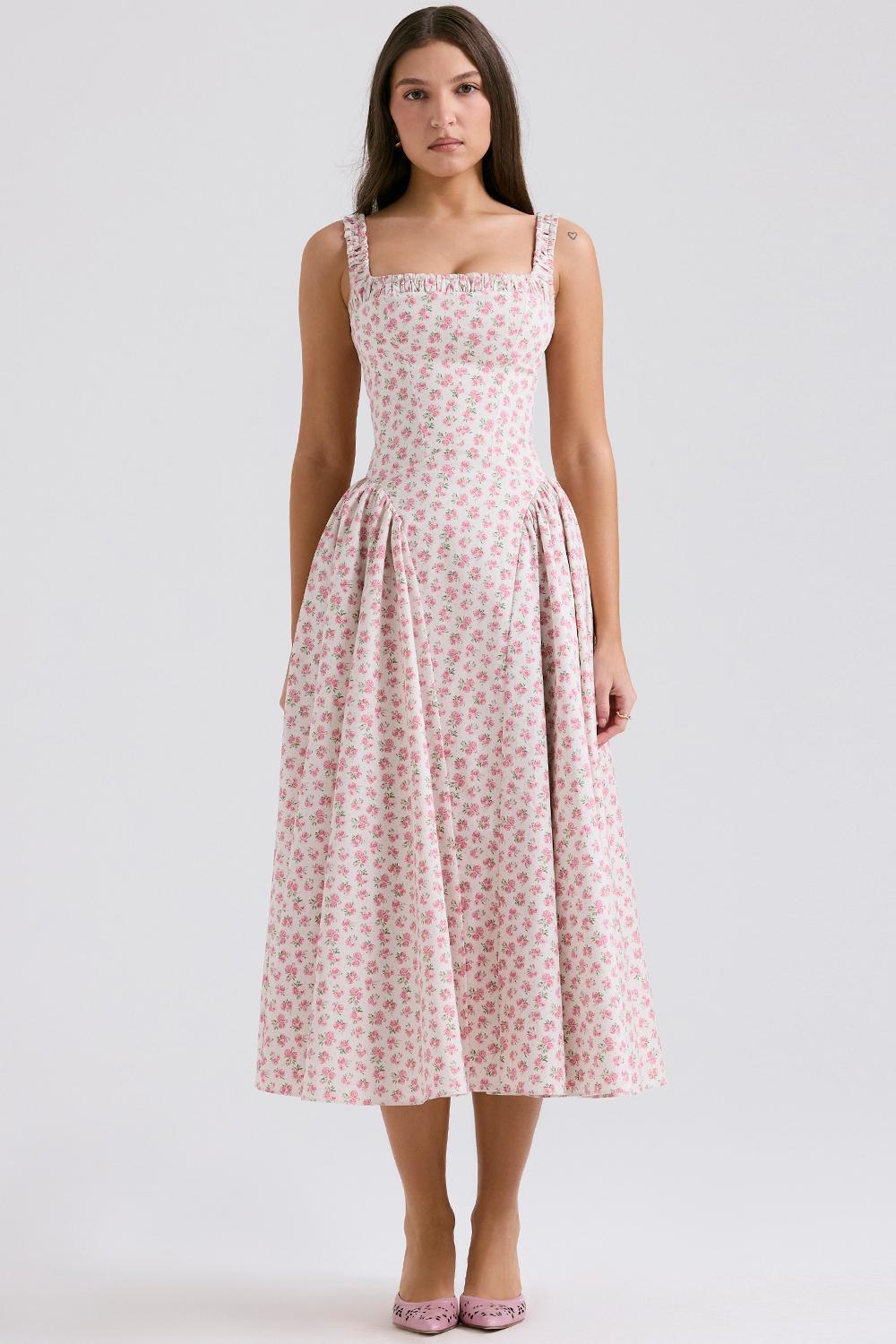Dorothy  white rosebud print cotton midi sundress Product Image