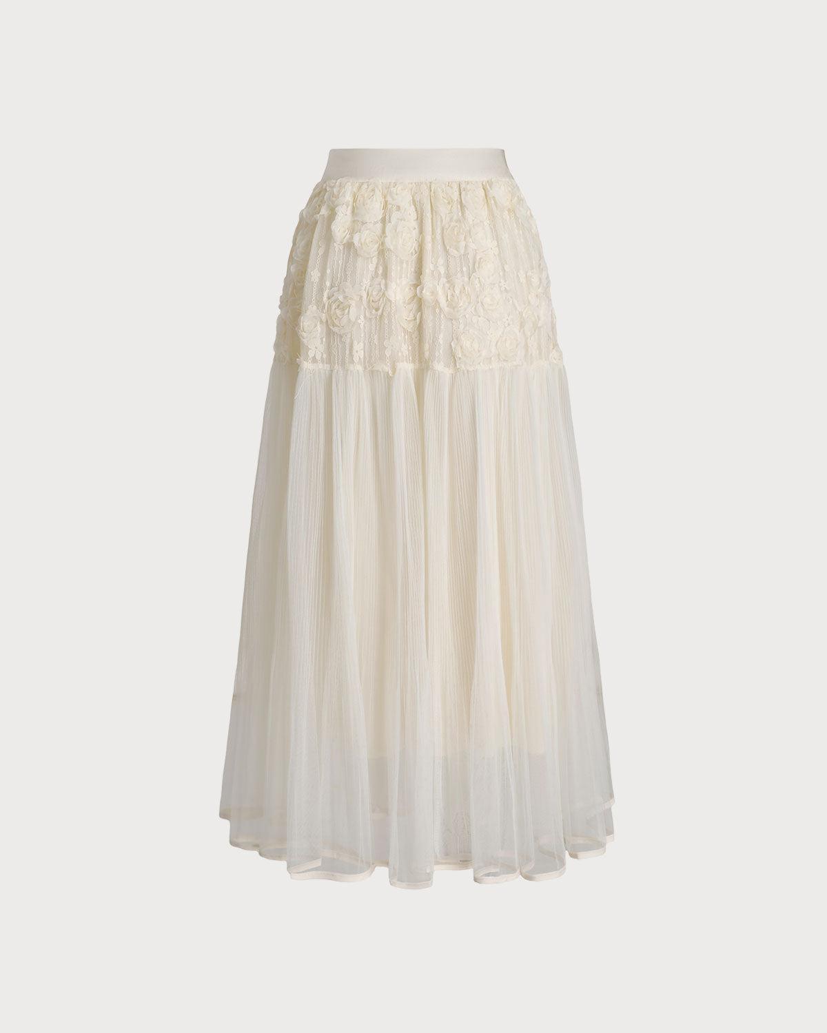 Apricot Elastic Waist Pleated Midi Skirt Product Image