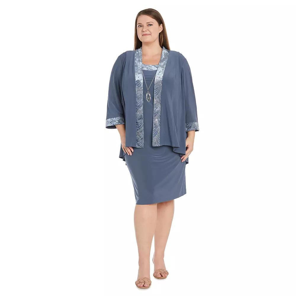 Plus Size R&M Richards 2-pc. Banded Glitter Velvet Trim Jacket & Dress Set, Women's, Size: 16 W, Grey Product Image