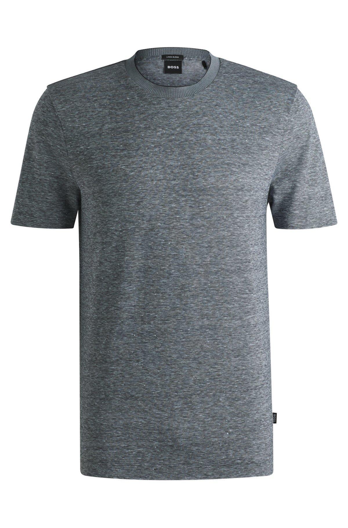 BOSS - Regular-fit T-shirt in cotton and linen - Dark Blue Product Image