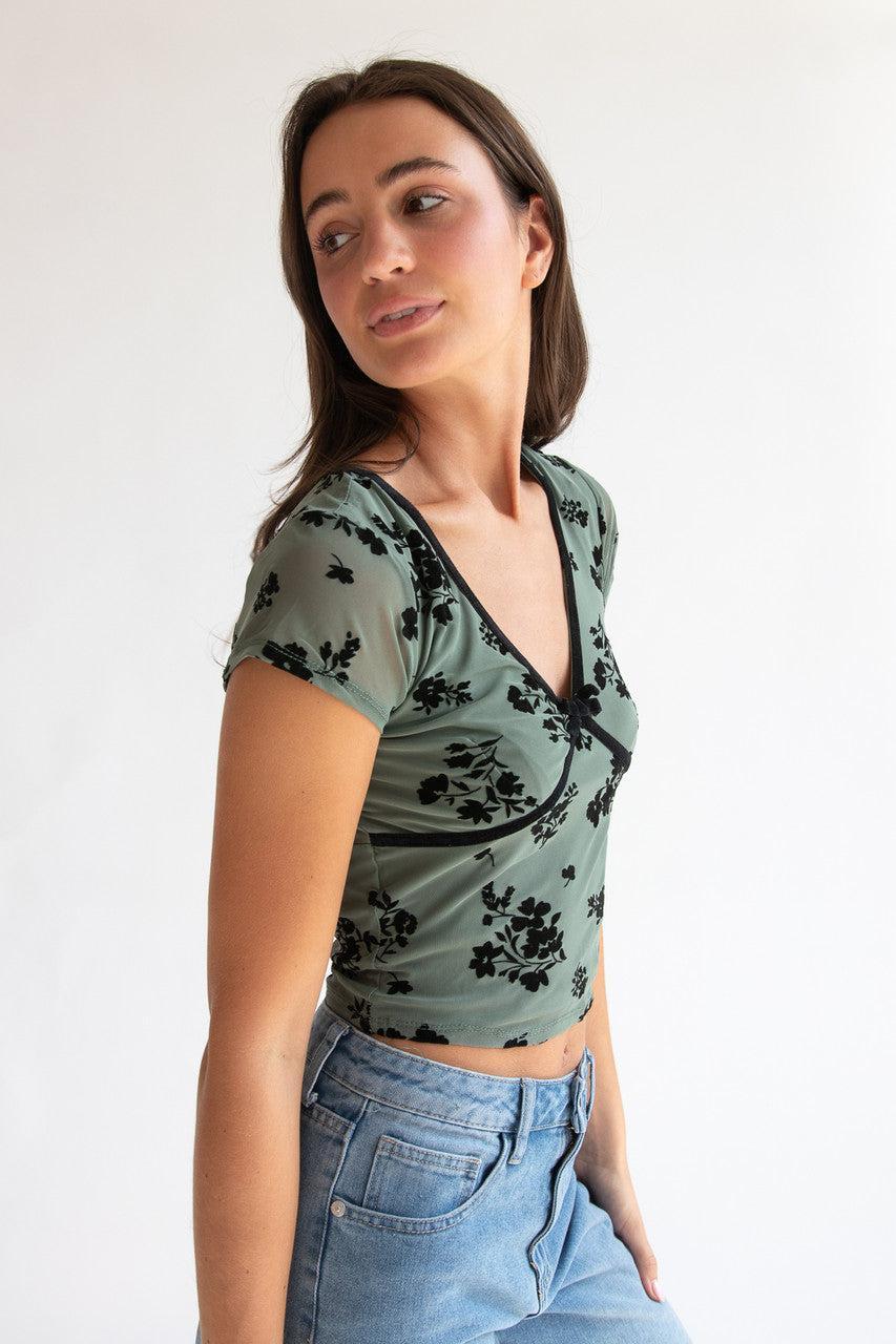 Velvet Floral Mesh Top Product Image