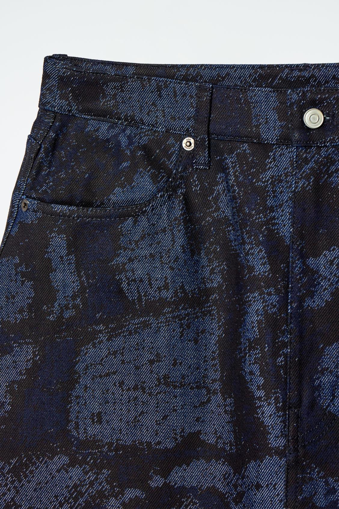 JACQUARD DENIM A-LINE MIDI SKIRT Product Image