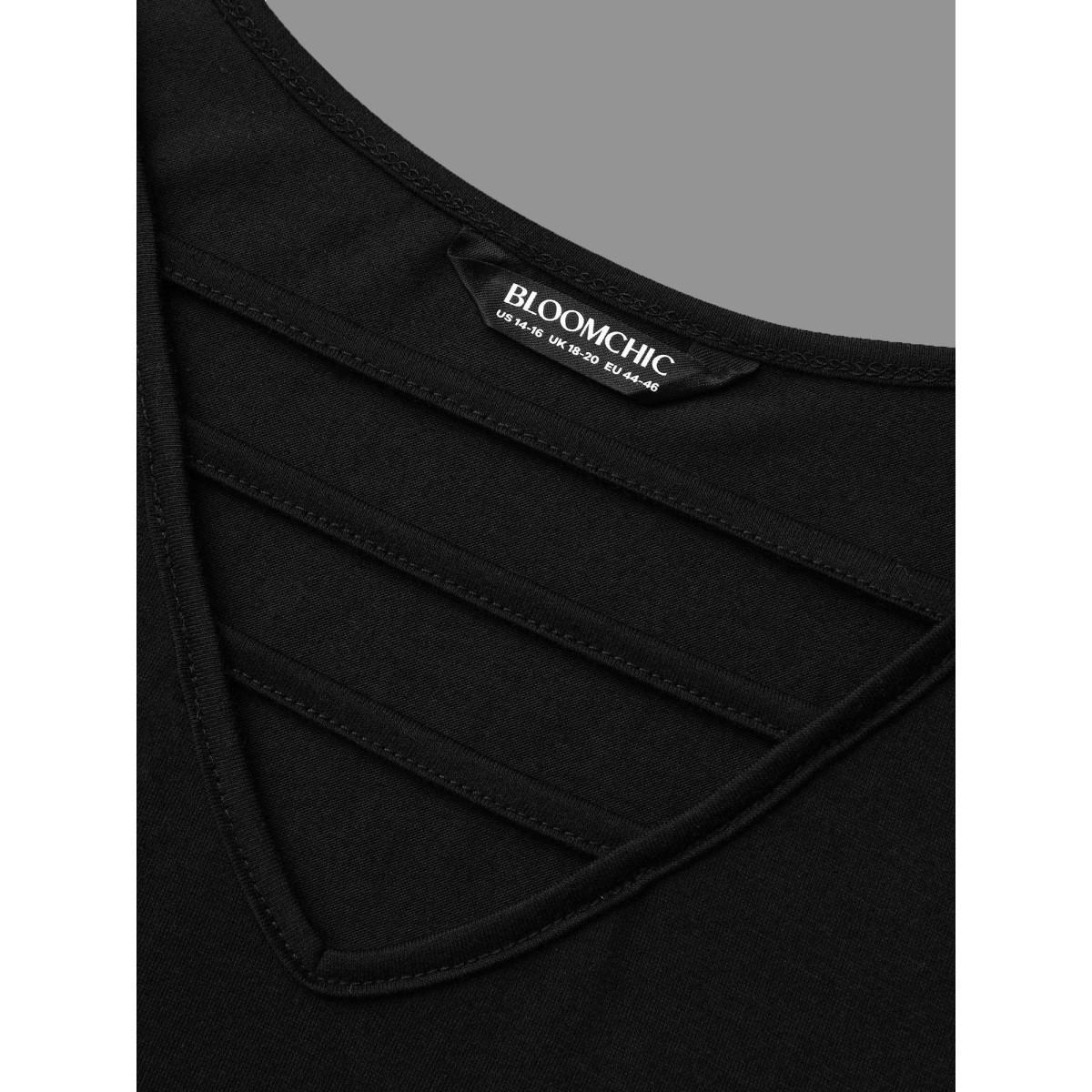 Plus Size V-neck Cut Out Straight Fit Tee Black Women Casual Cut-Out V-neck Everyday T-shirts BloomChic 14-16/1X Product Image