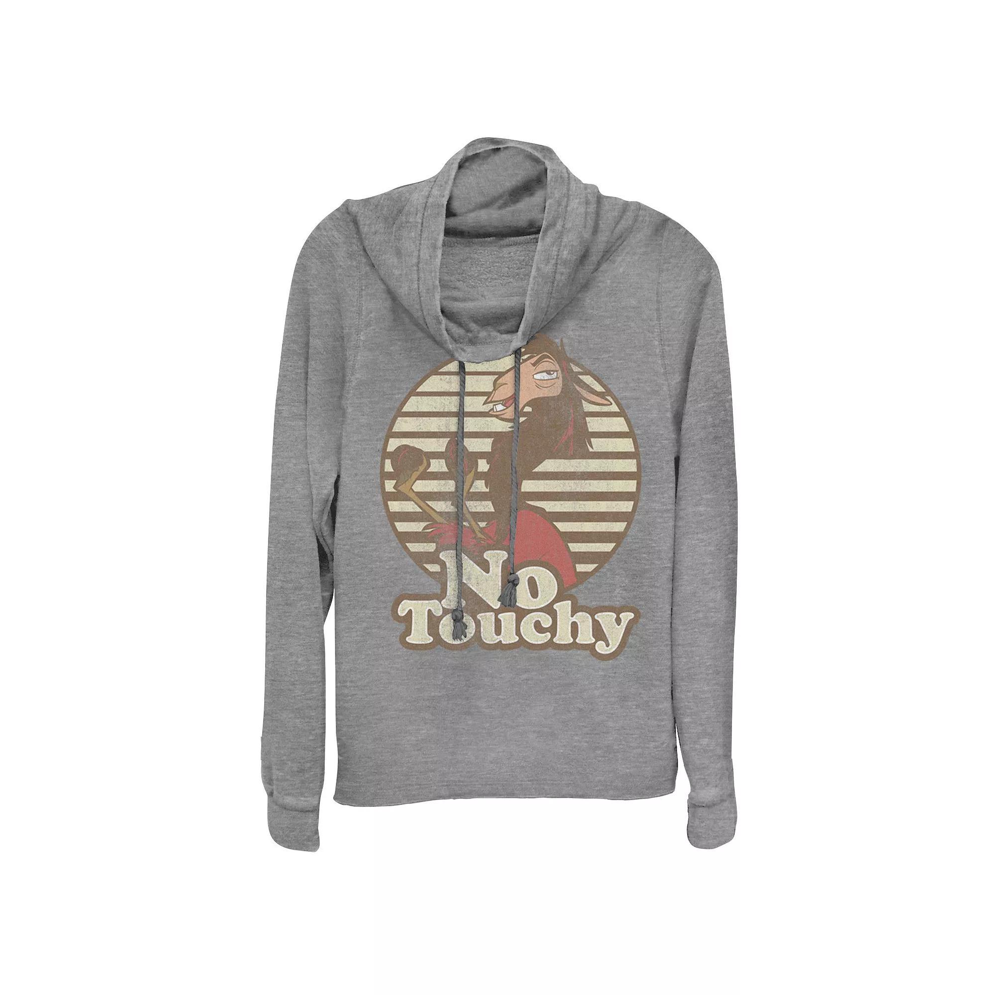 Disneys Emperors New Groove Kuzco Llama No Touchy Juniors Cowlneck Graphic Lightweight Long Sleeve, Girls Gray Grey Product Image