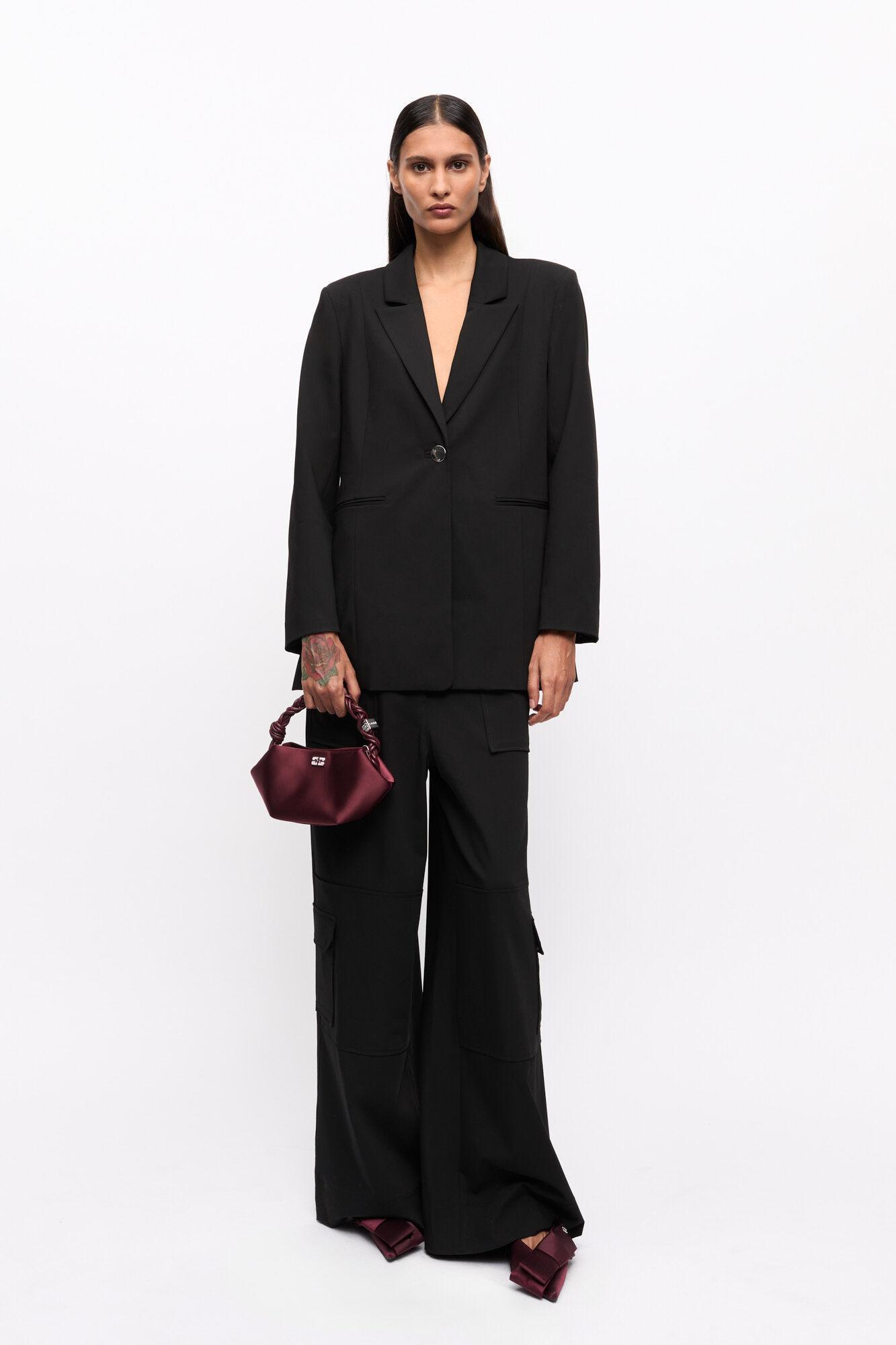 Black Solid Twill Suiting Blazer Product Image