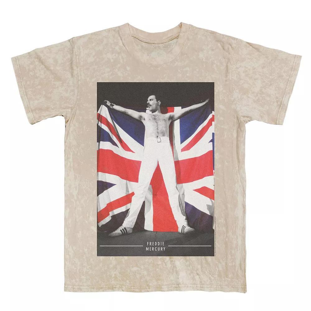 Men's Queen Freddie Mercury Flag Mineral Wash Graphic Tee, Size: XXL, Natural Mineral Blue Product Image