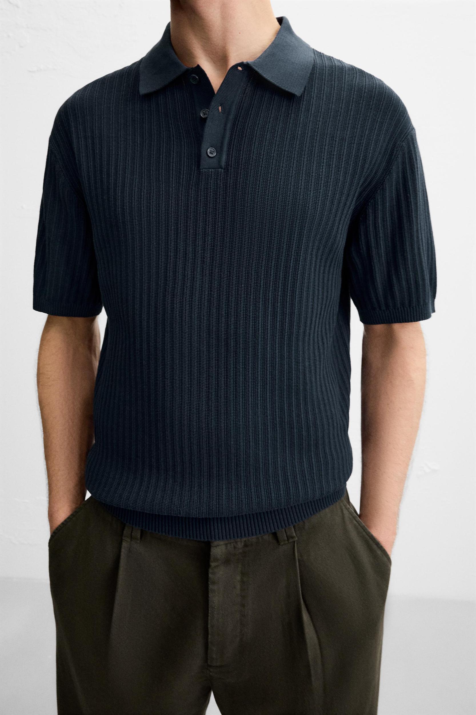 VERTICAL TEXTURED KNIT POLO SHIRT Product Image