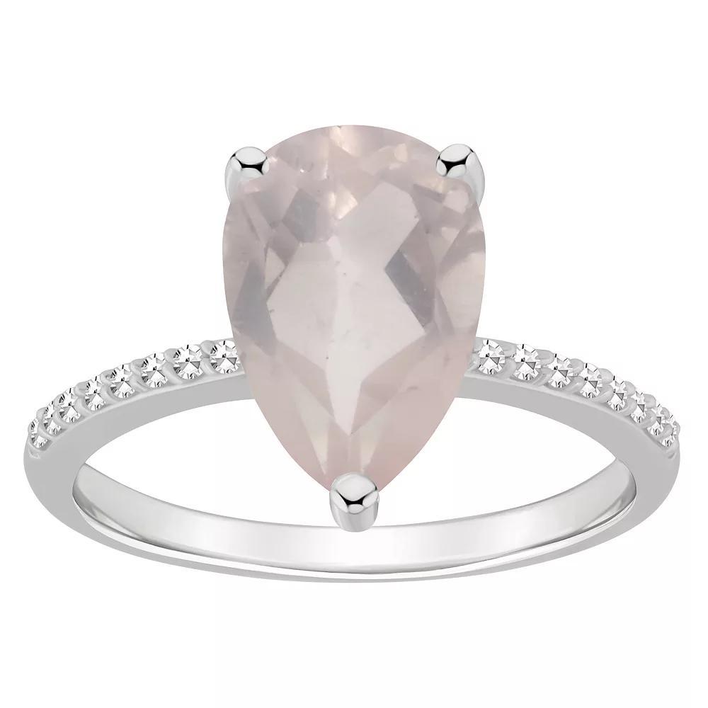 Alyson Layne Sterling Silver 10 mm x 8 mm Pear Shape Gemstone & 1/10 Carat T.W. Diamond Ring, Women's, Size: 6, Pink Quartz Product Image