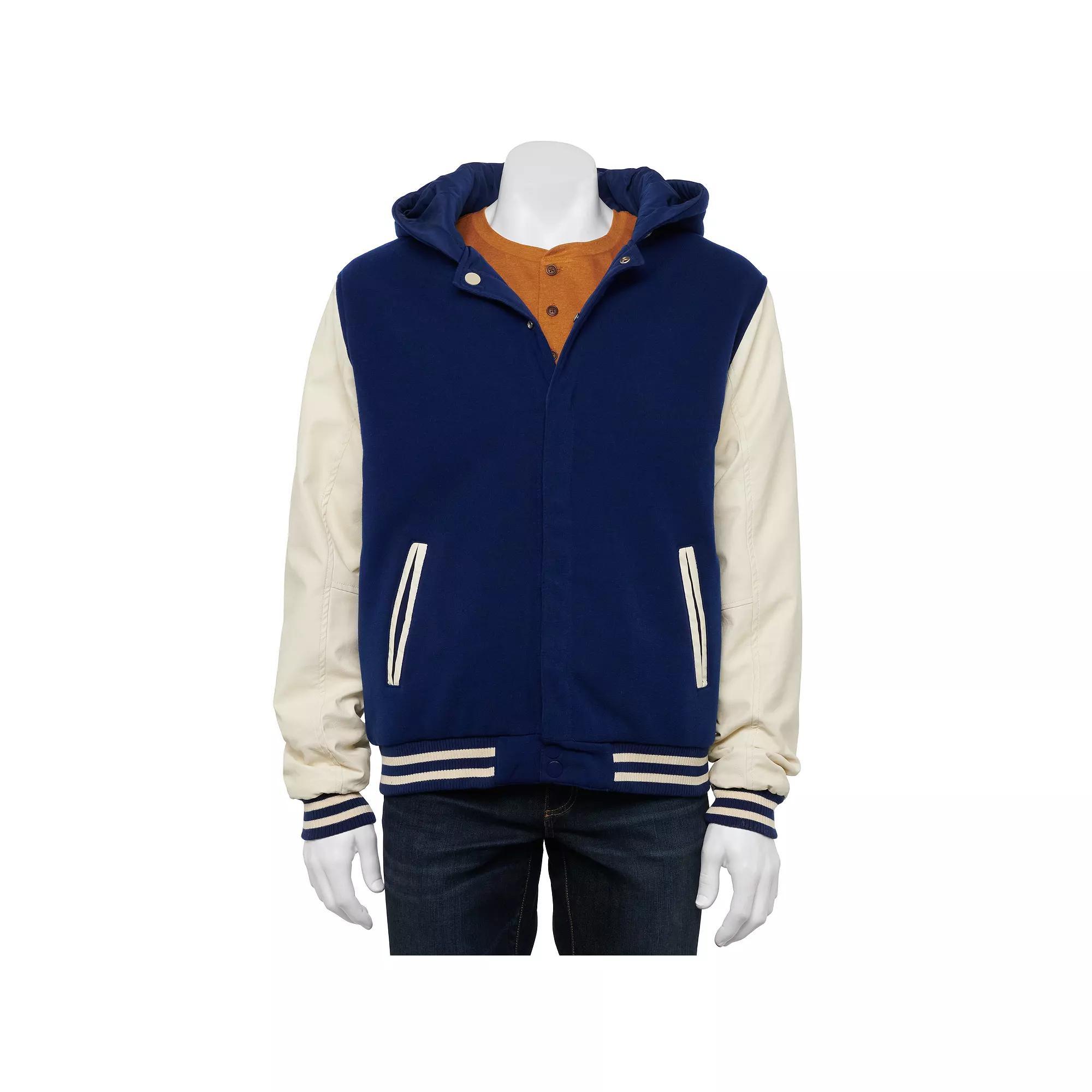 Men's Victory Outfitters Hooded Fleece Varsity-Style Jacket, Size: Large, Blue Product Image