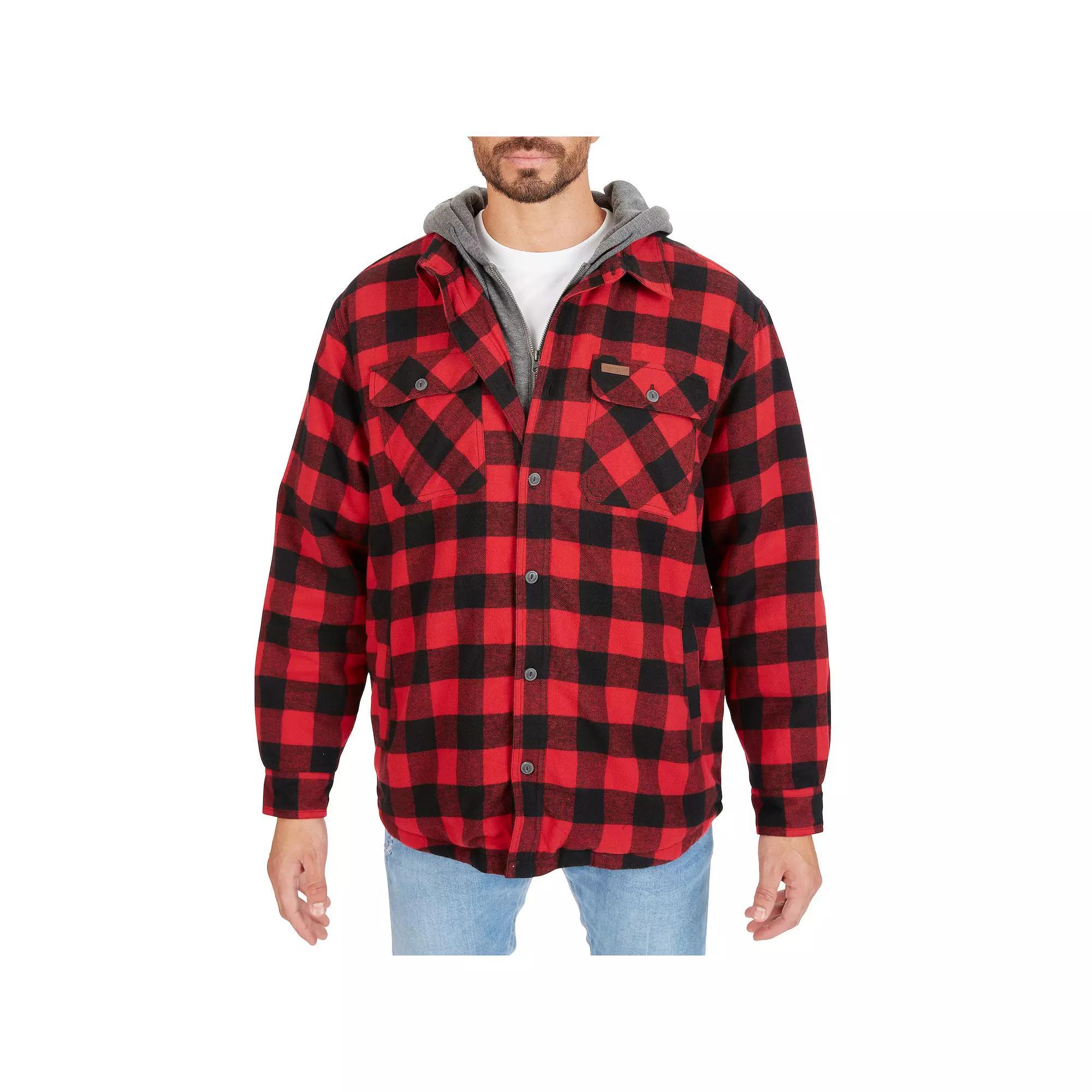 Big & Tall Smith's Workwear Sherpa-Lined Hooded Flannel Shacket, Men's, Size: 3XB, Red Black Product Image