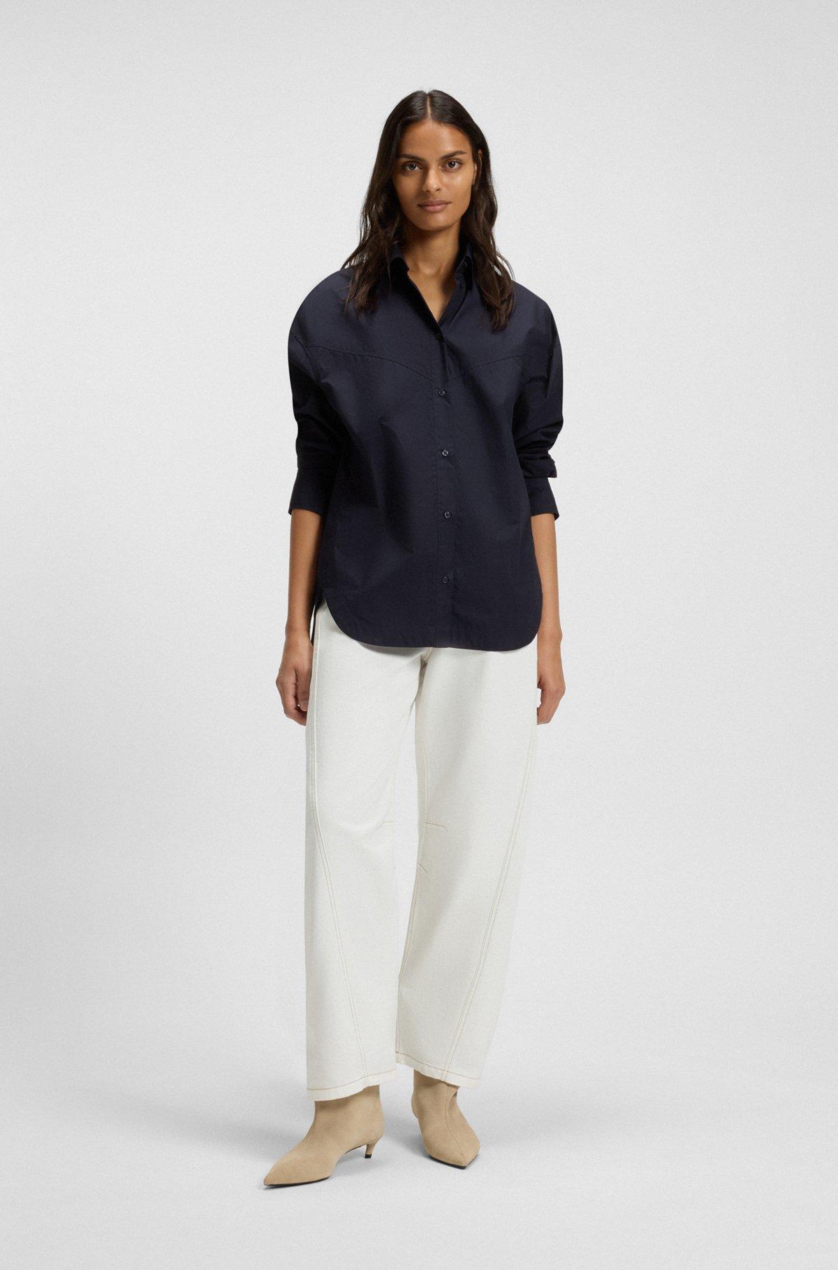 BOSS - Oversize-fit blouse in cotton poplin - Dark Blue Product Image