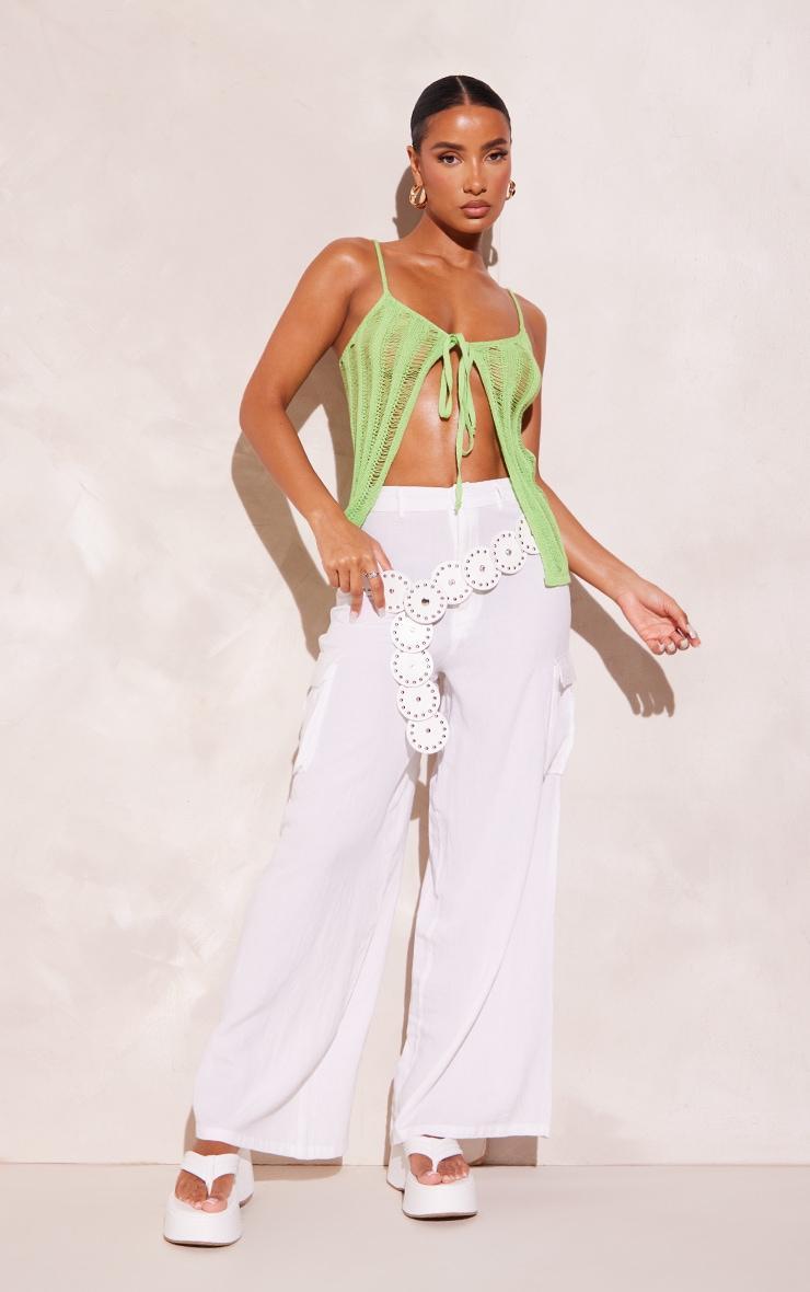 Lime Laddering Crochet Front Tie Strappy Top Product Image