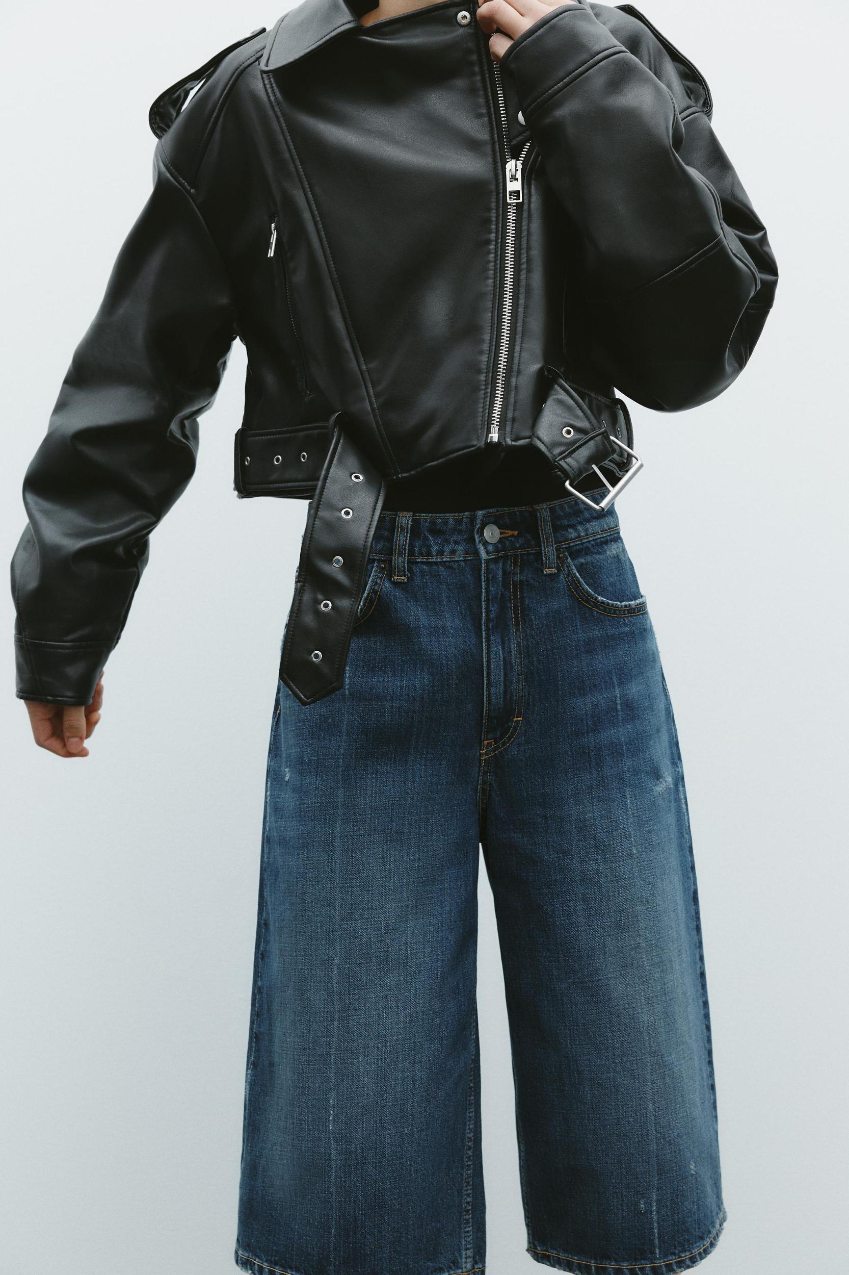 FAUX LEATHER CROP BIKER JACKET Product Image