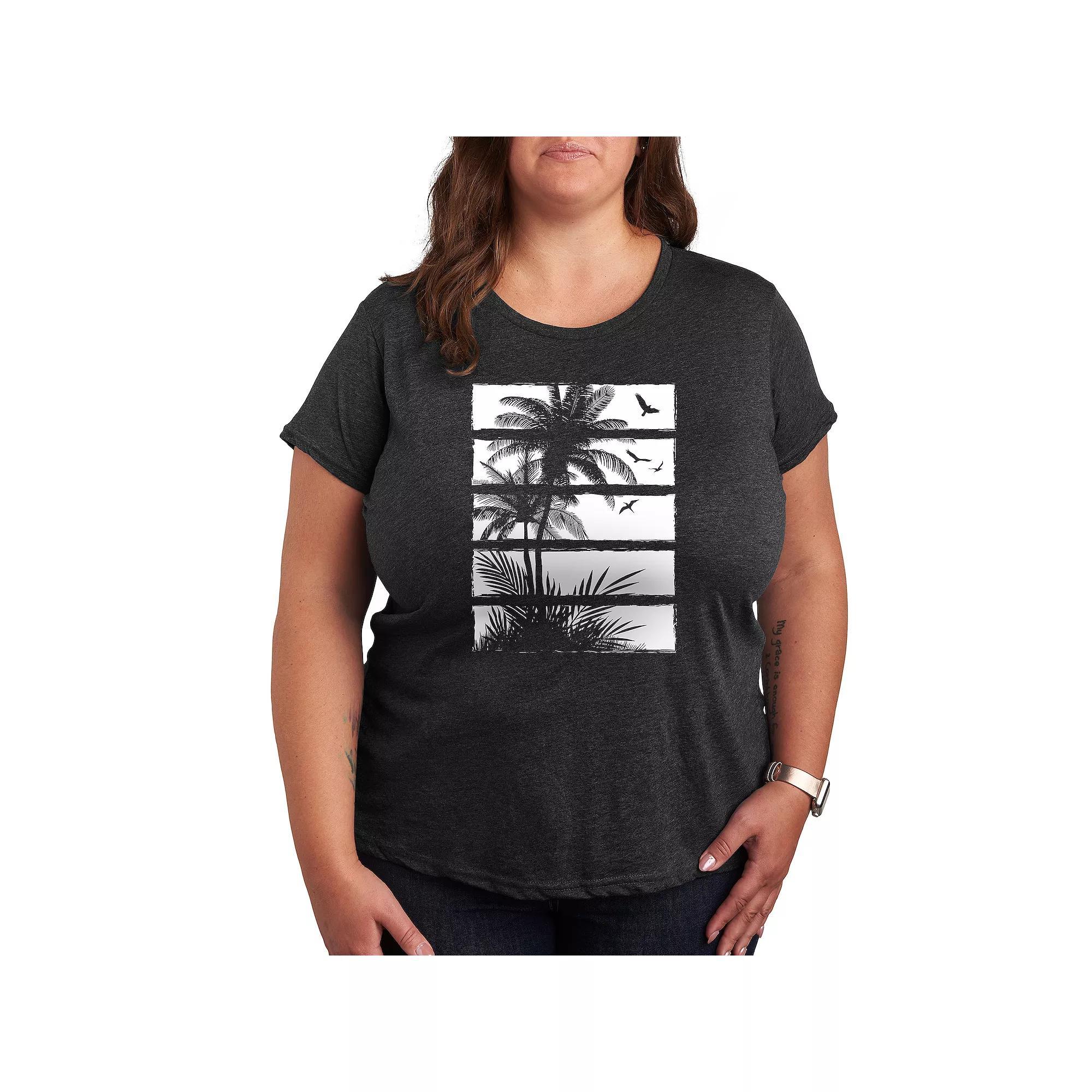 Plus Palm Tree Silhouette Panels Graphic Tee, Women's,  Product Image