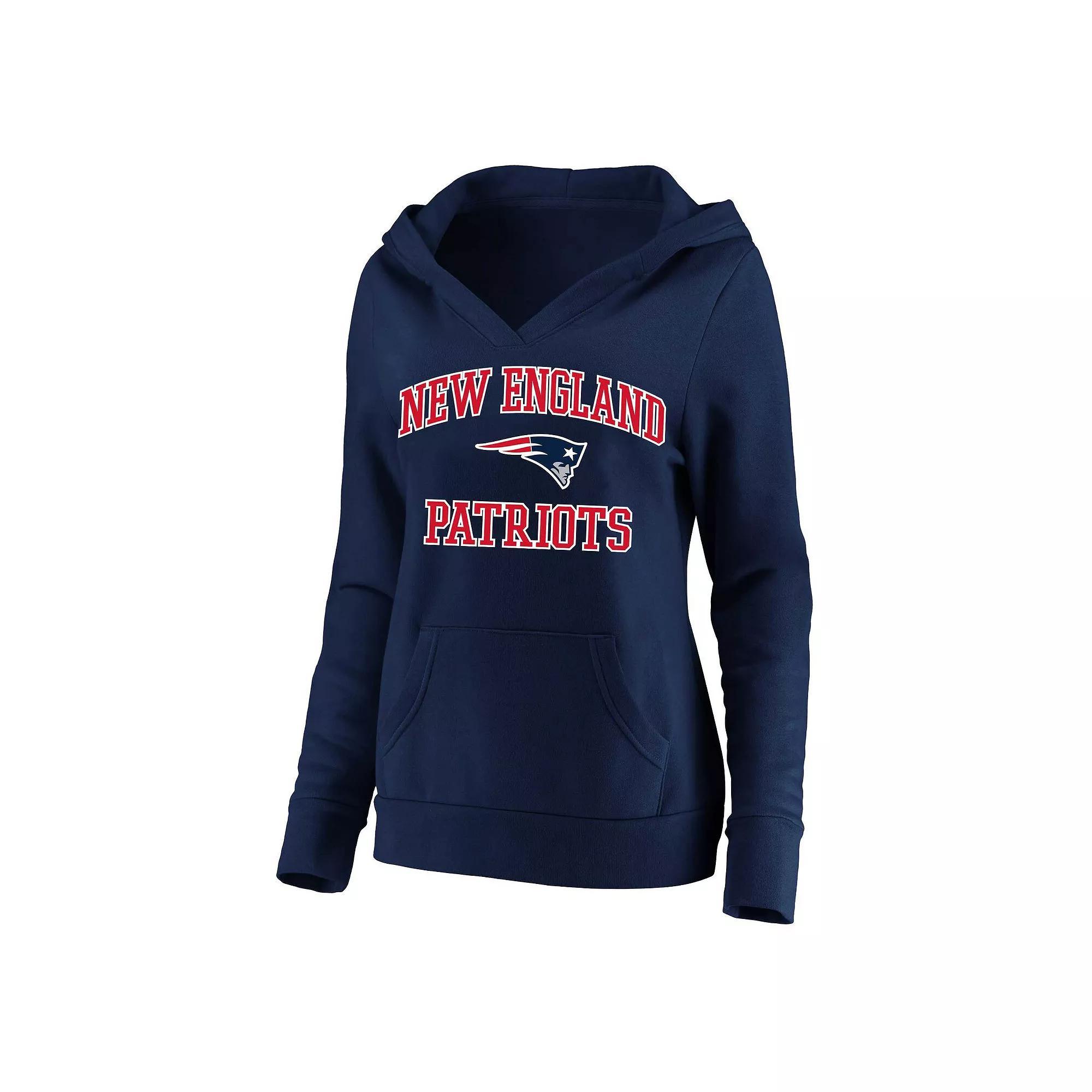 Women's Fanatics Branded Navy New England Patriots Plus Size Heart and Soul V-Neck Pullover Hoodie, Size: 1XL, Blue Product Image