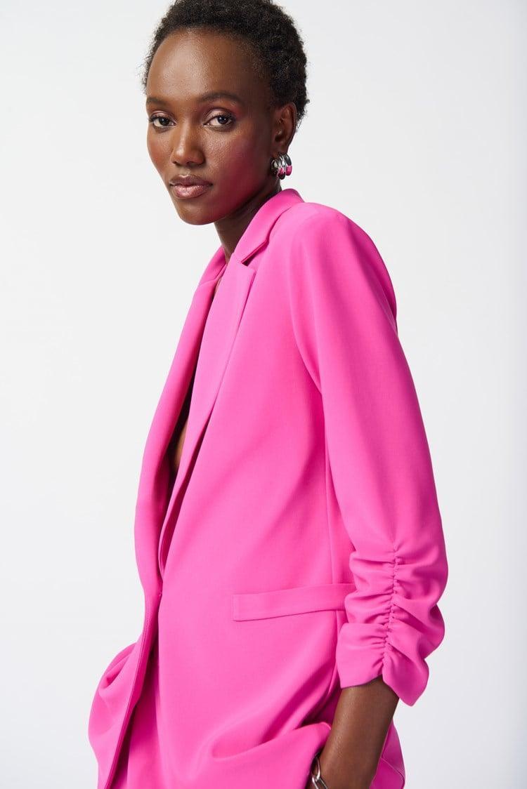 Silky Knit Blazer with Shirred Sleeves- Ultra Pink Product Image