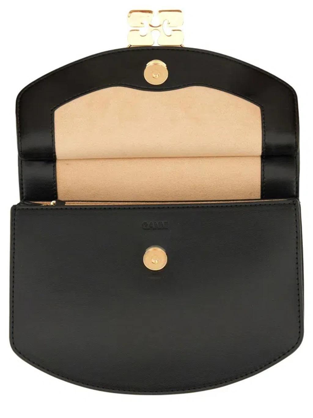 GANNI Small Shoulder Bag With Adjustable Strap And Gold-tone Hardware In Black Product Image