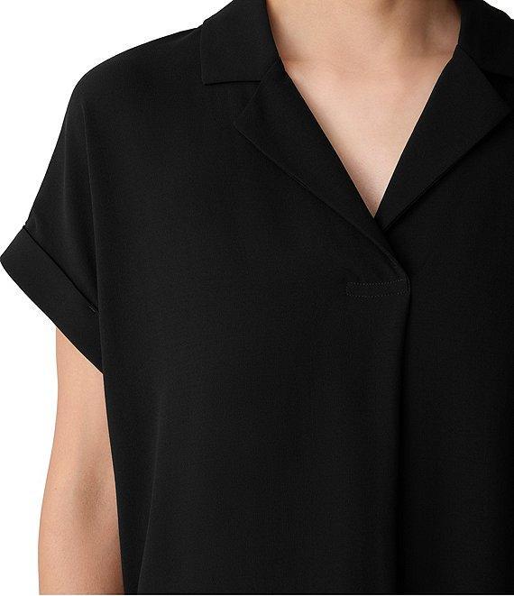 Eileen Fisher Textured Matte Jersey Knit Notch Collar Cap Sleeve Top Product Image