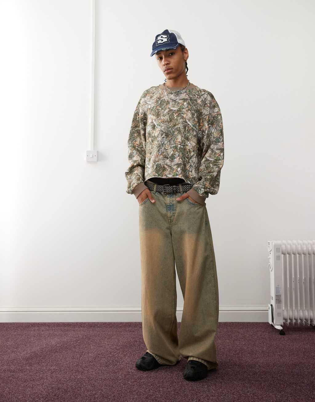 COLLUSION Boxy sweatshirt in khaki camo multi print  Product Image