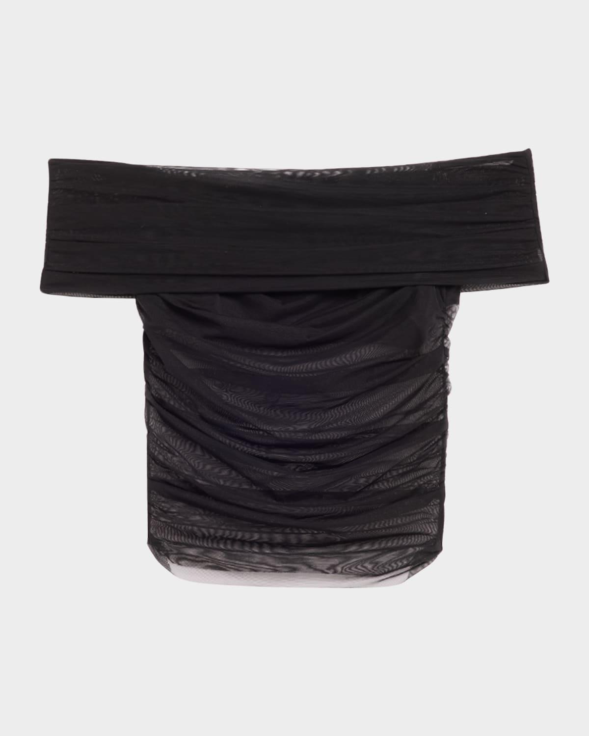 ALICE AND OLIVIA Isadola Ruched Mesh Crop Top In Black Product Image