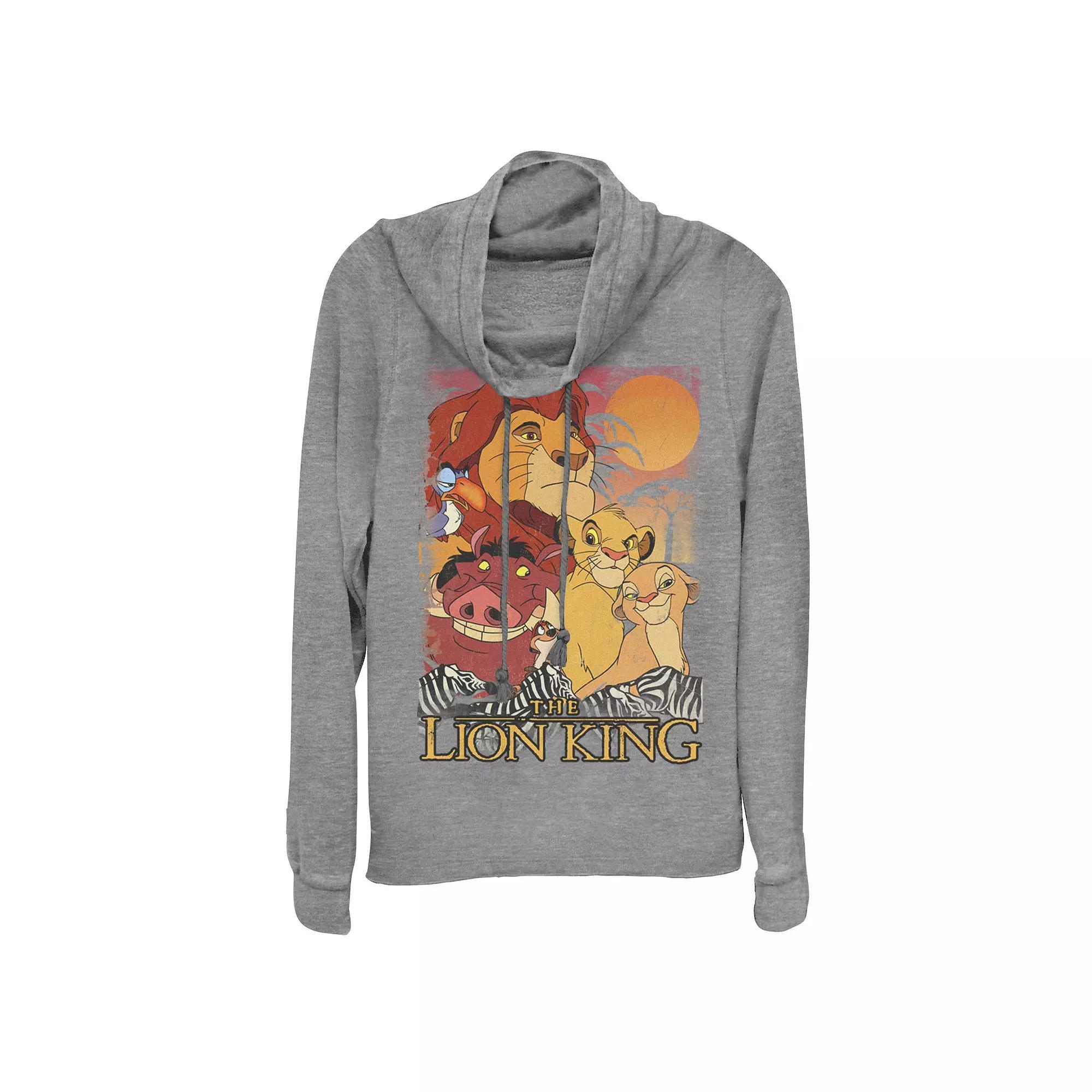 Disney's Lion King Juniors' Happy Group Sunset Cowlneck Graphic Lightweight Long Sleeve, Girl's, Size: XS, Gray Grey Product Image