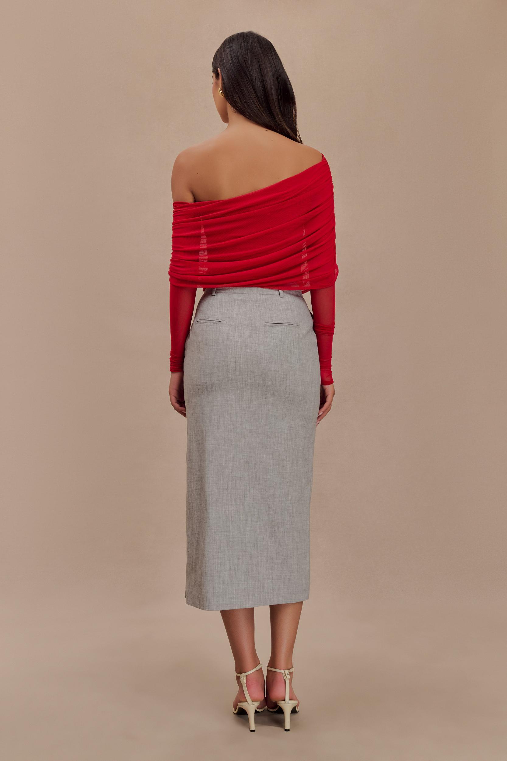 Everly Sheer Mesh Off Shoulder Top - Ruby Product Image