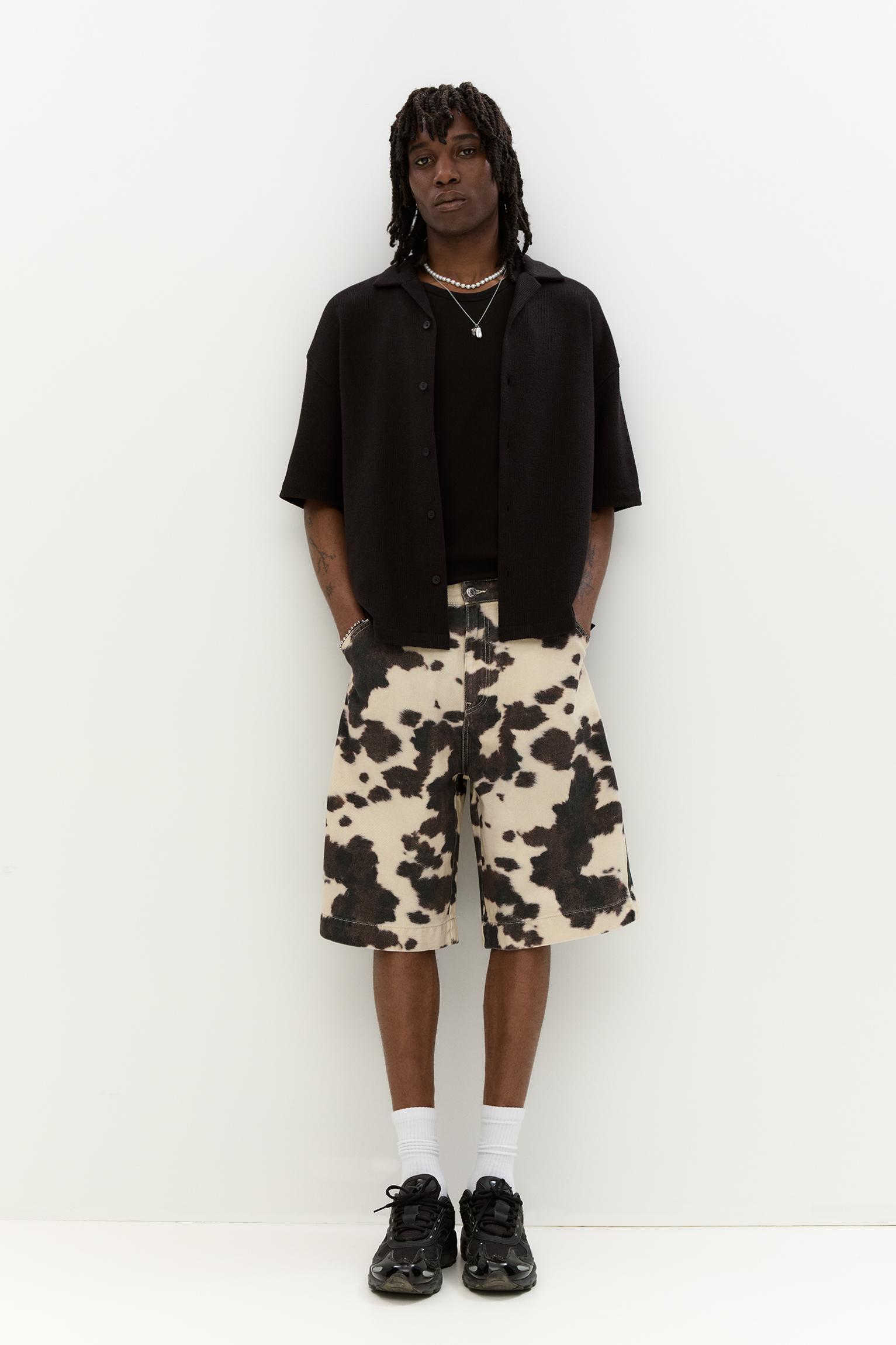 Animal print cow baggy Bermuda shorts Product Image