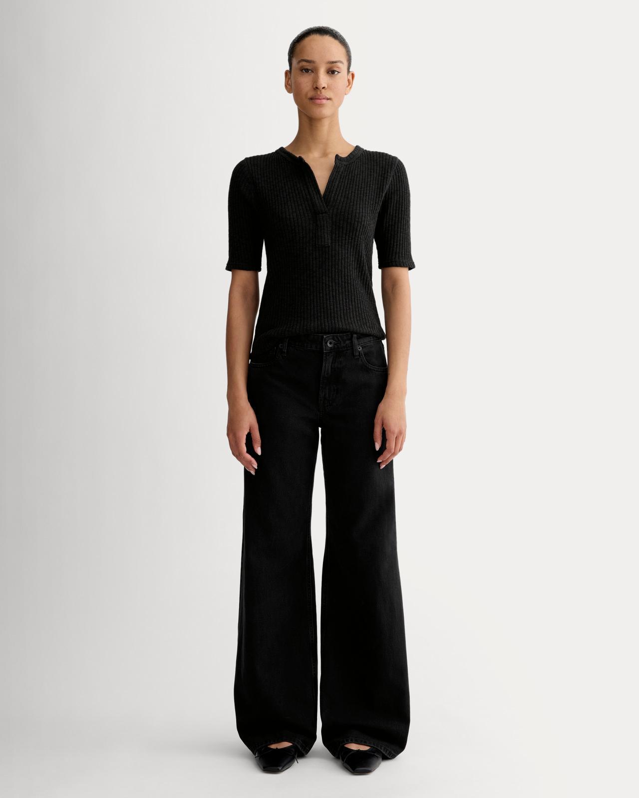 The Rib-Knit Short-Sleeve Henley Product Image