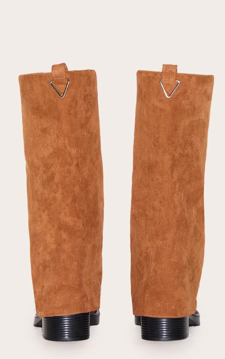 Camel Faux Suede Block Heeled Fold Over Knee High Boots Product Image