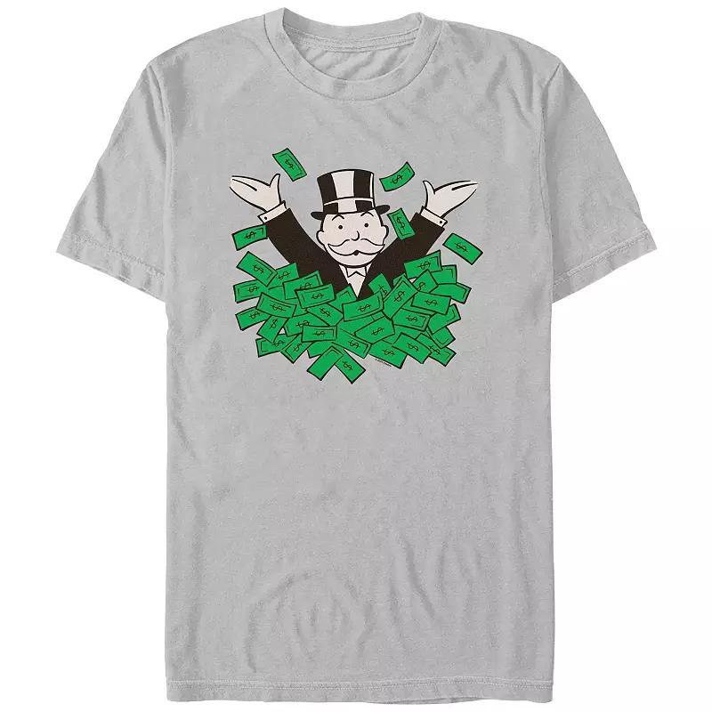 Men's Monopoly Mr. Monopoly In Money Pile Graphic Tee, Size: XL, Silver Product Image