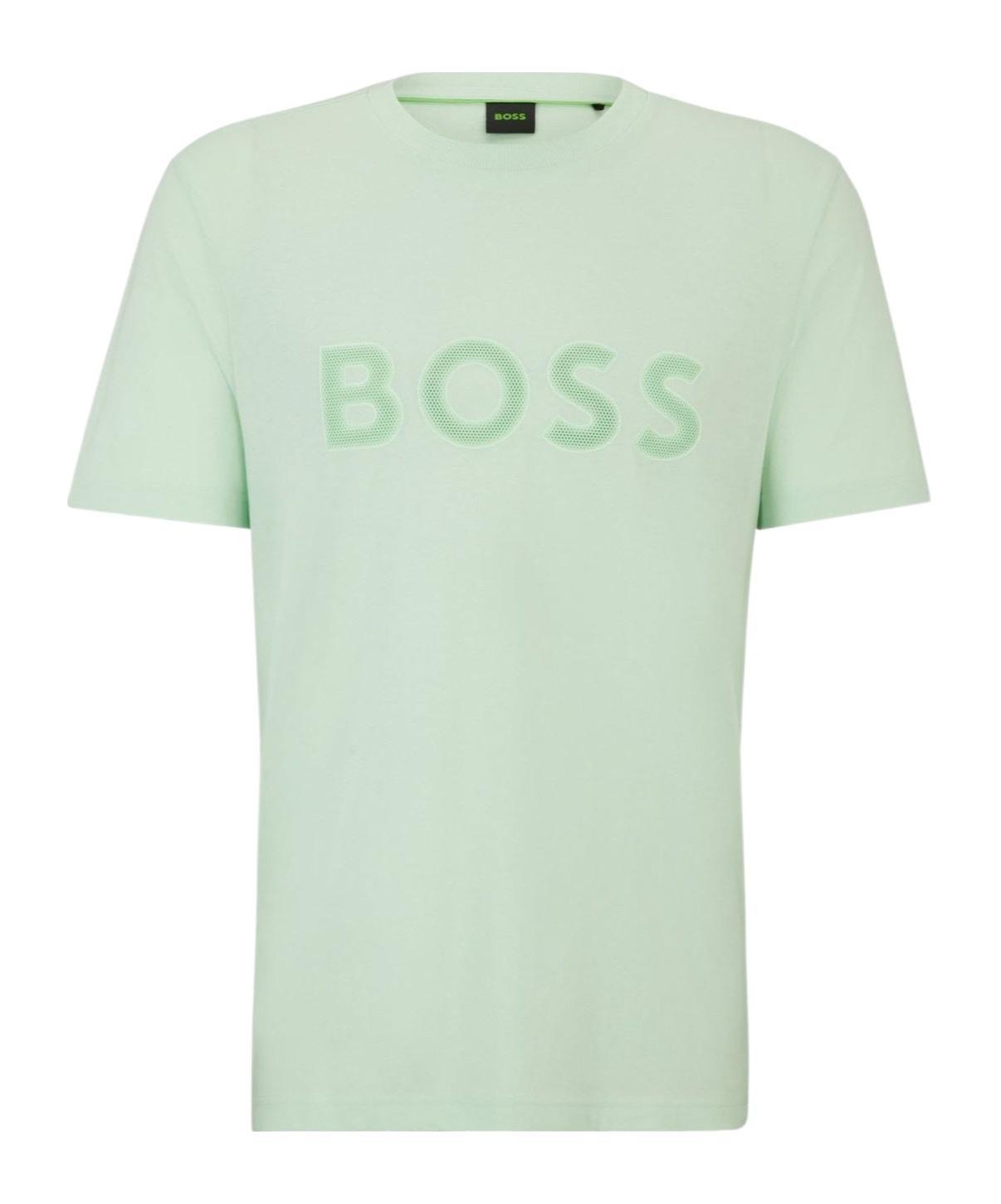 HUGO BOSS Textured-logo Cotton T-shirt In White Product Image