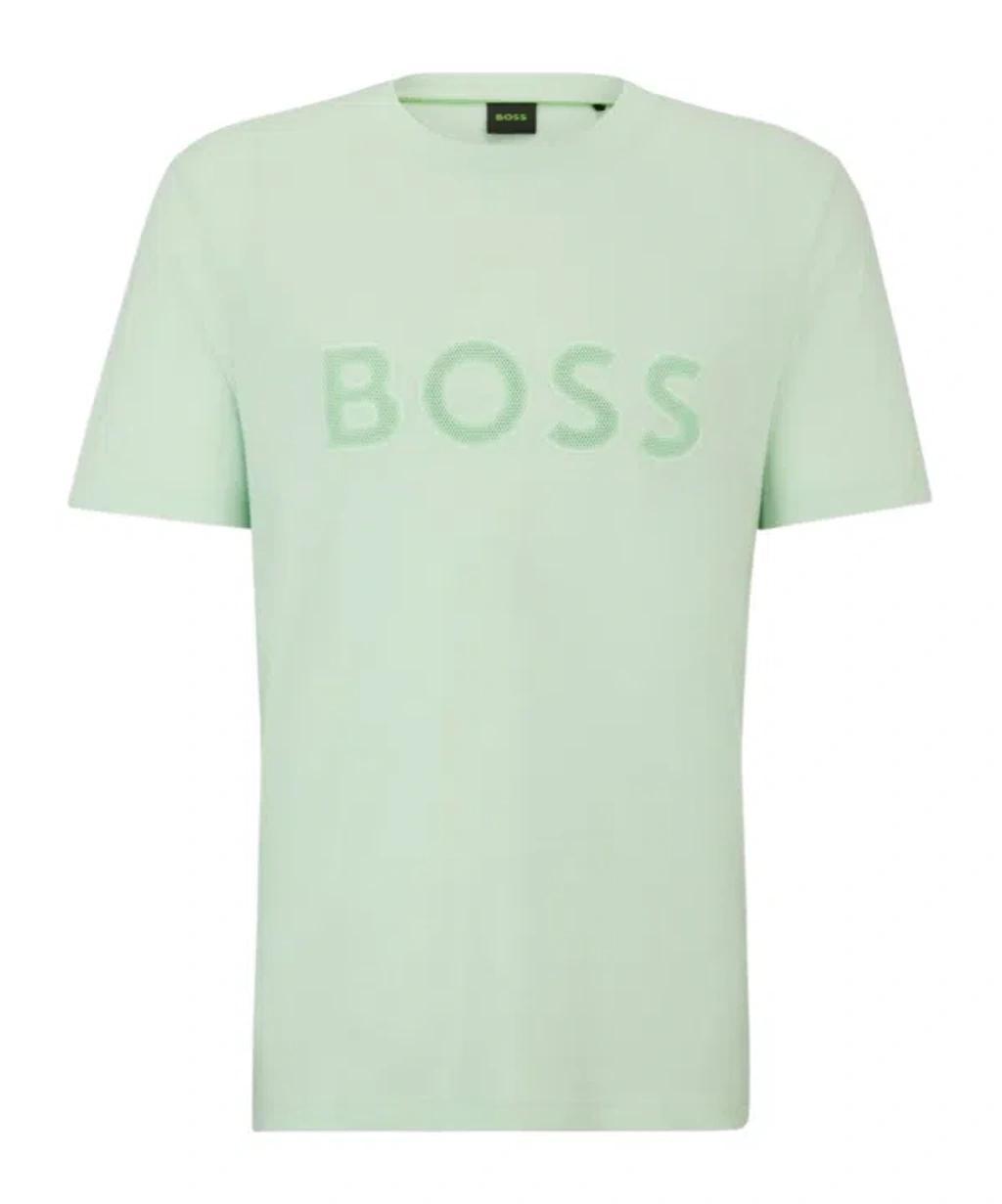 HUGO BOSS Textured-logo Cotton T-shirt In White Product Image