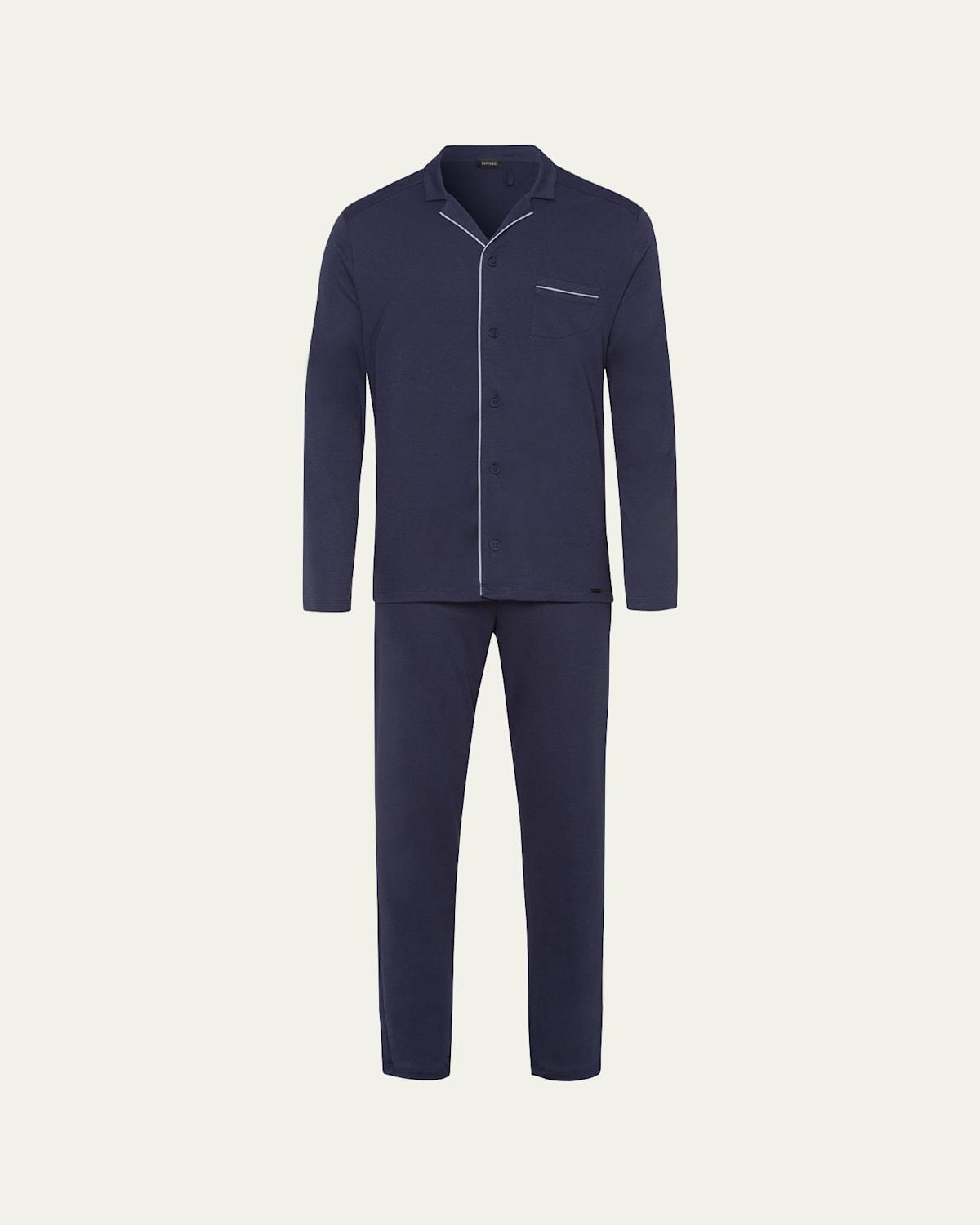 Mens Basic Piped 2-Piece Long Pajama Set Product Image