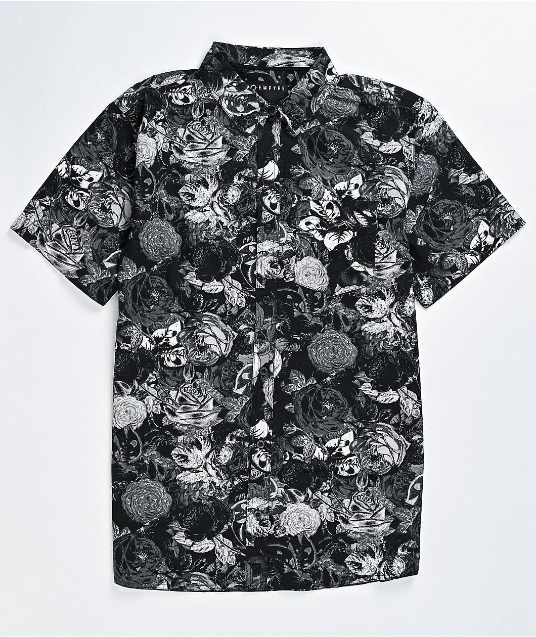 Empyre Inverted Floral Black Short Sleeve Button Up Shirt Product Image