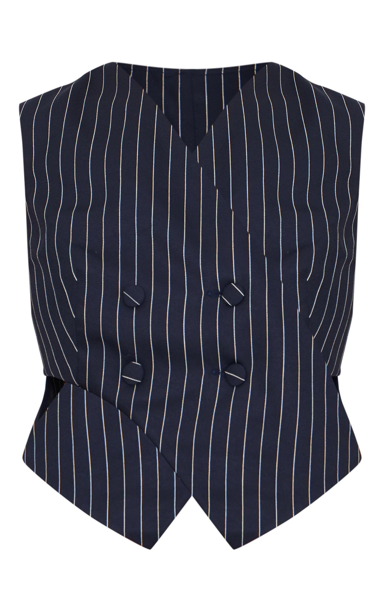 Navy Pinstripe Asymmetric Vest Product Image