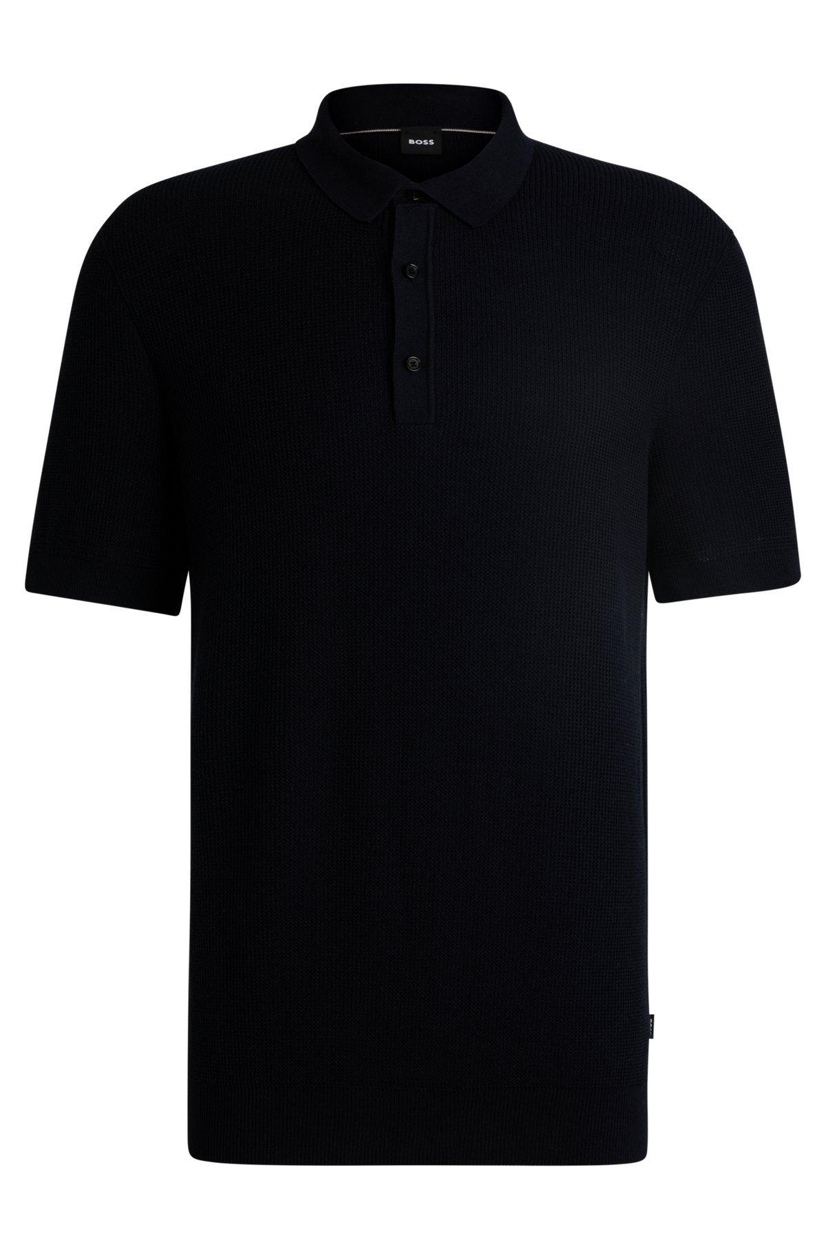 Regular-fit knit polo with mixed structures Product Image