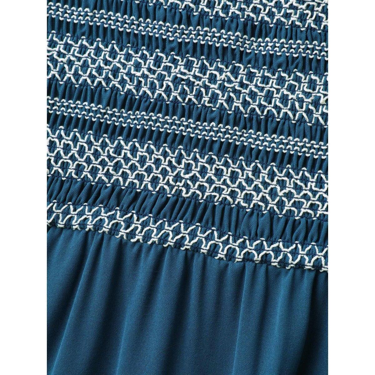 Plus Size Fancy Shirred Flutter Tiered Pockets Midi Dress Aegean Women Gathered Square Neck Sleeveless Curvy BloomChic 30/6X Product Image