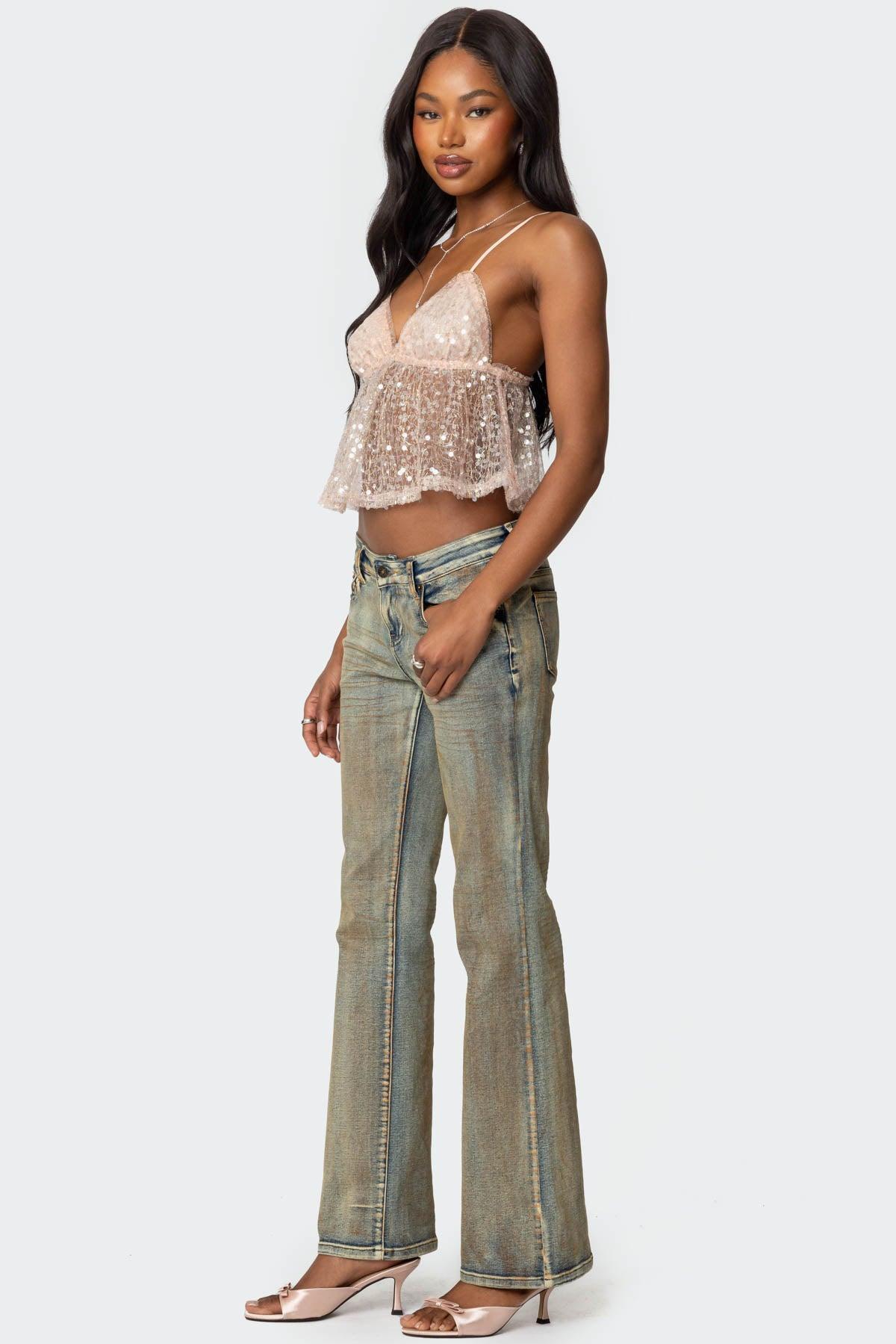 Sheer Sequin Babydoll Tank Top Product Image