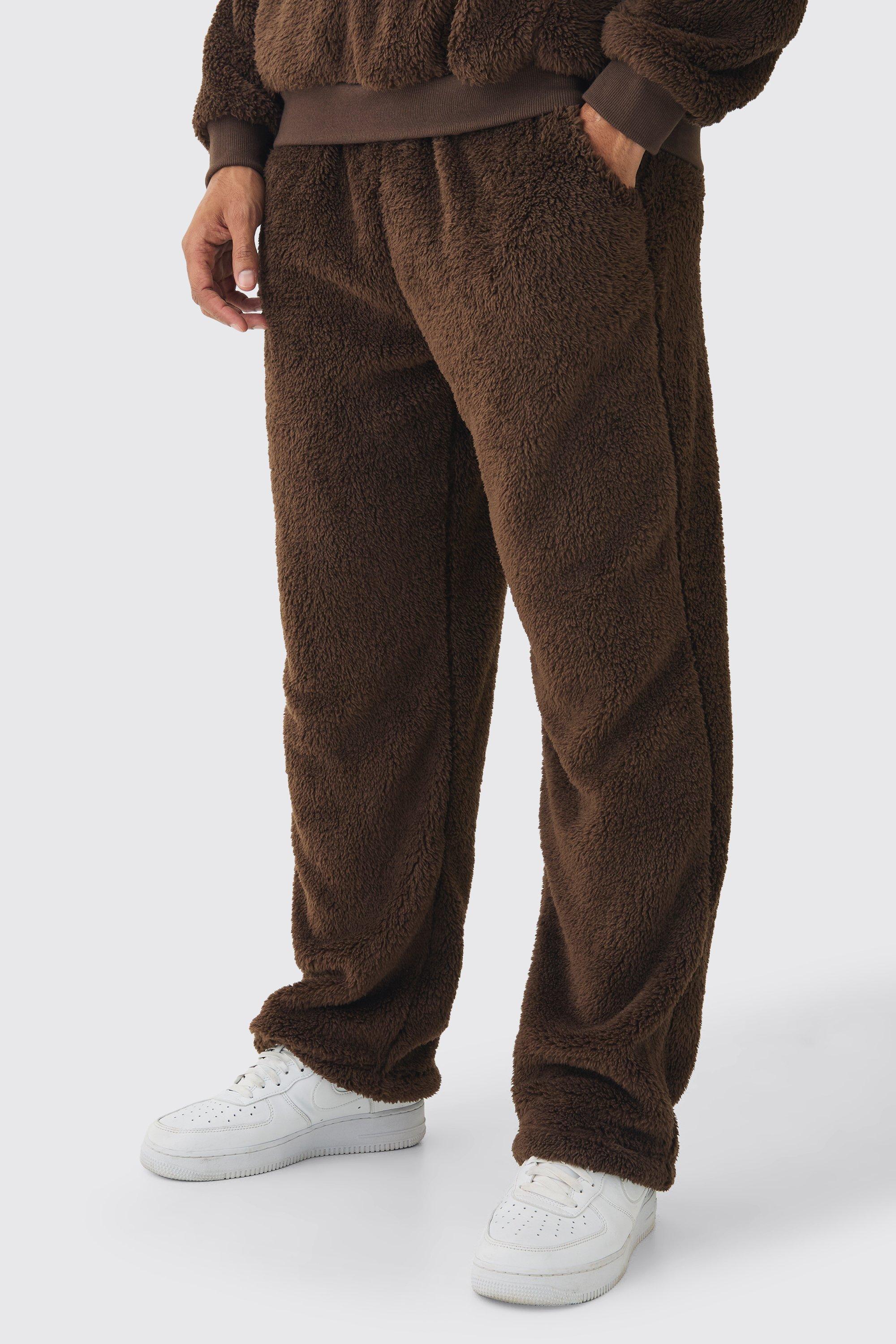 Mens Brown Straight Leg Teddy Borg Joggers, Brown Product Image