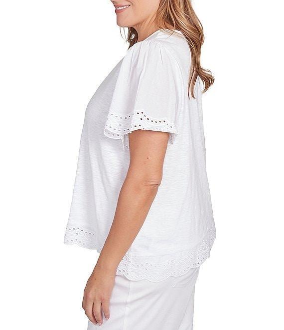 Ruby Rd. Plus Size Embroidered Jersey Knit Scoop Neck Short Sleeve Top Product Image