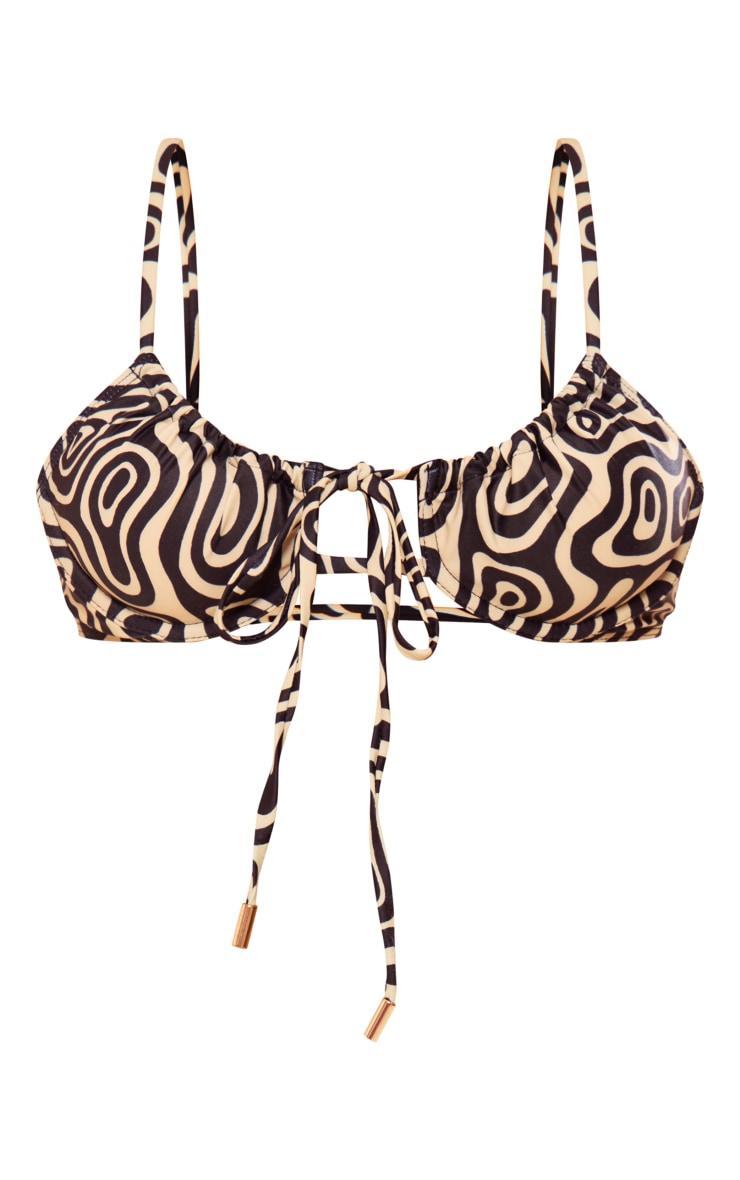 Black Geometric Underwired Ruched Bikini Top Product Image