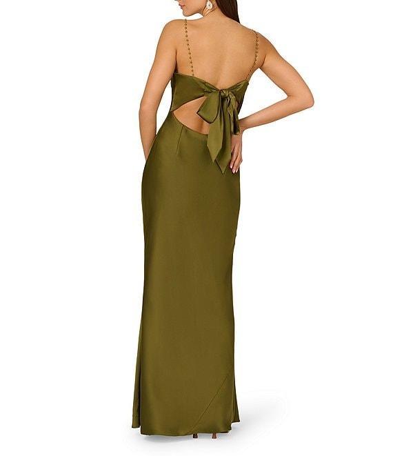 Adrianna by Adrianna Papell Sleeveless Beaded Strap Stretch Satin Sheath Gown Product Image