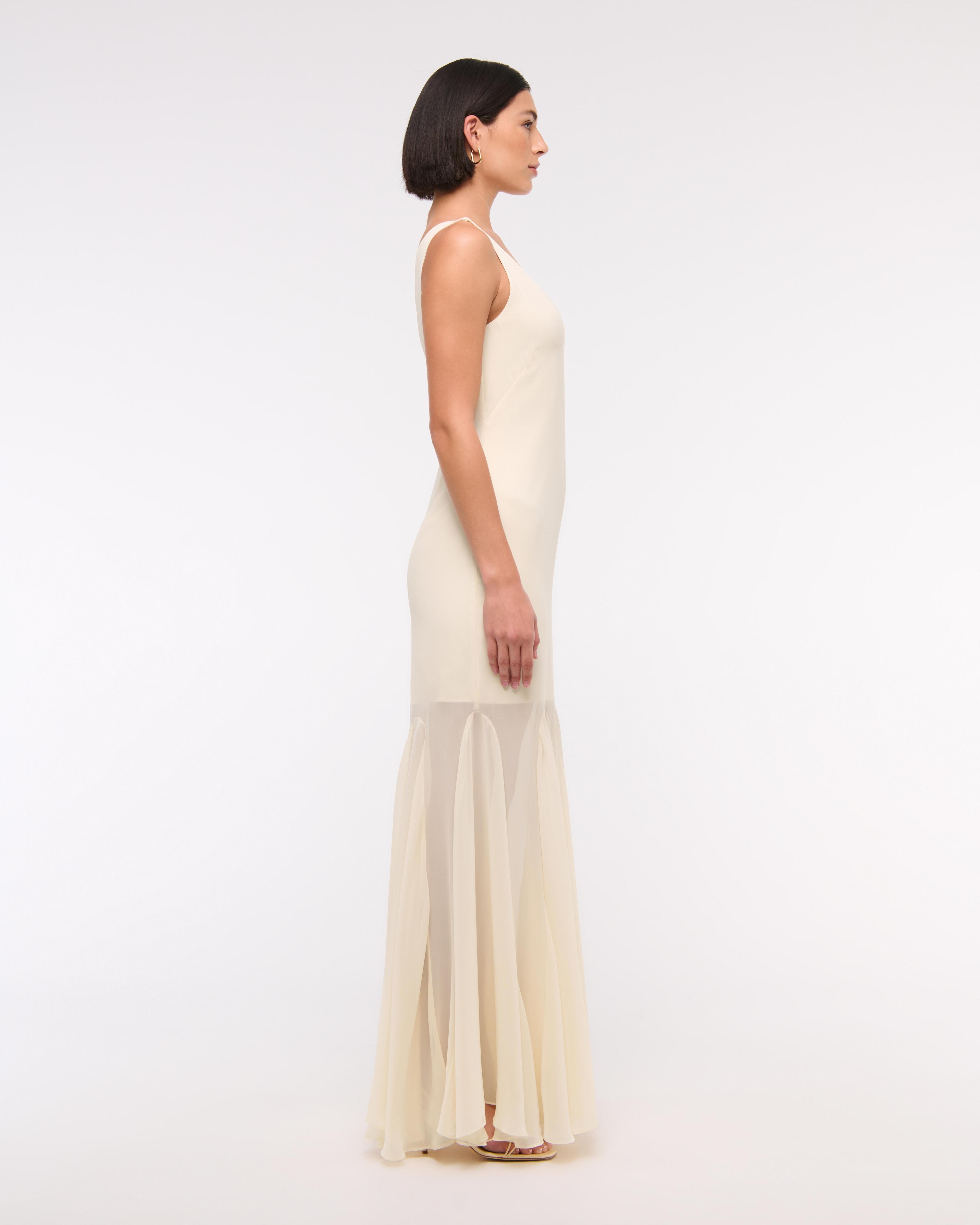 Plunge Godet Skirt Maxi Dress Product Image