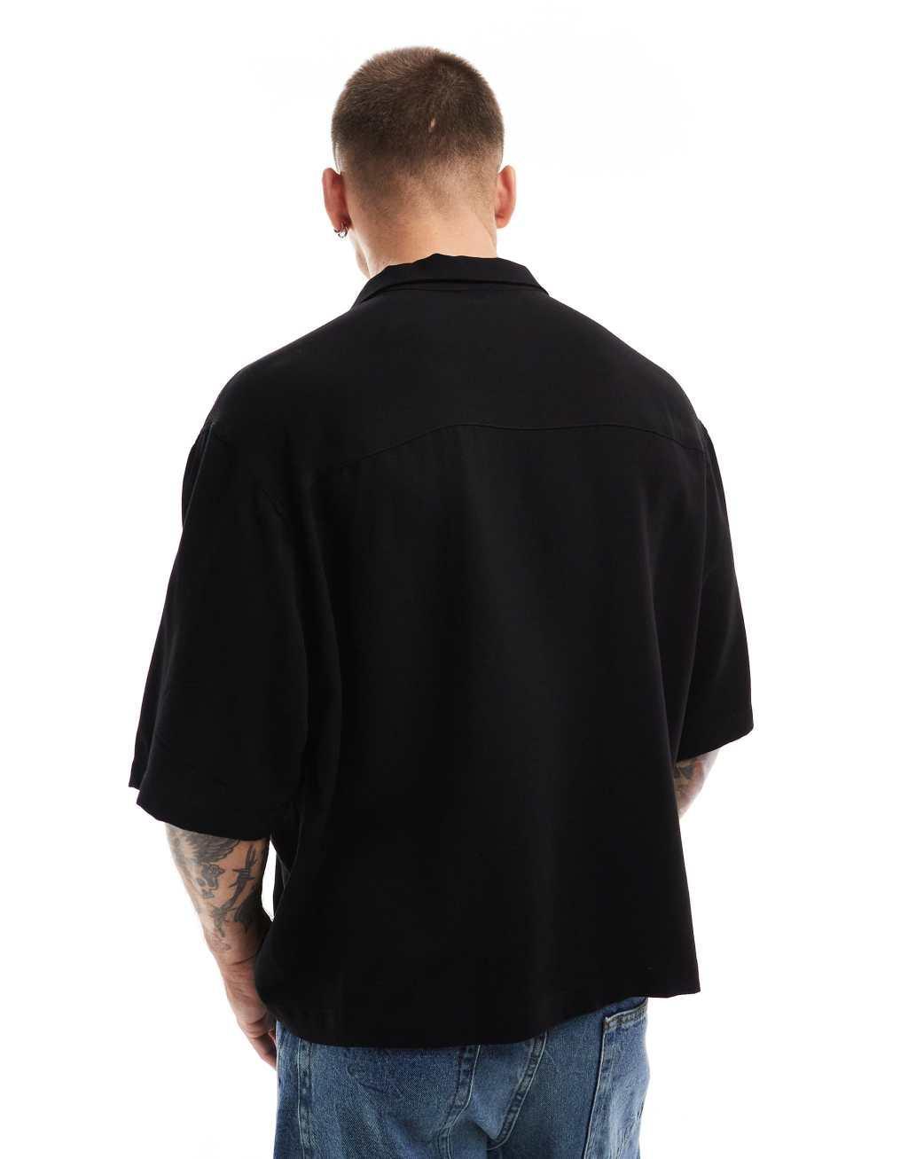 ASOS DESIGN oversized overhead top in linen mix in black  Product Image